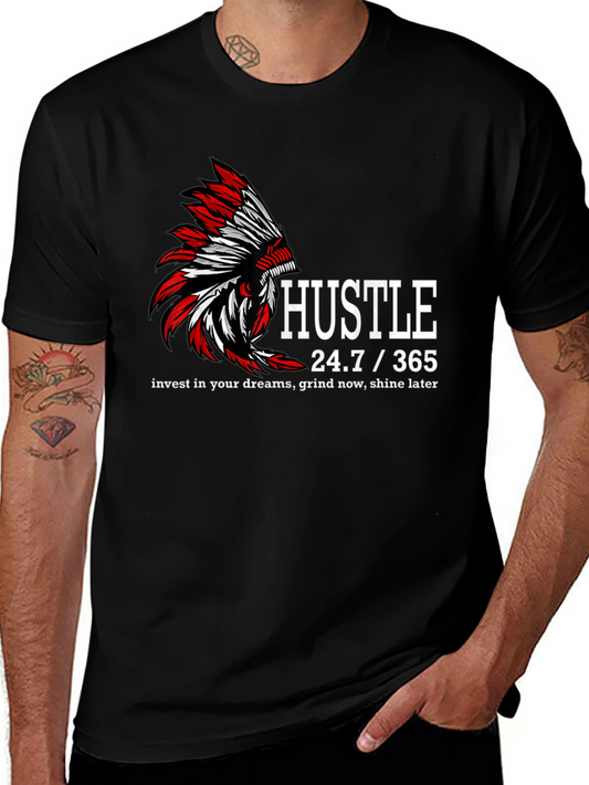 Hustle 24/7/365 Graphic Print Black T-Shirt