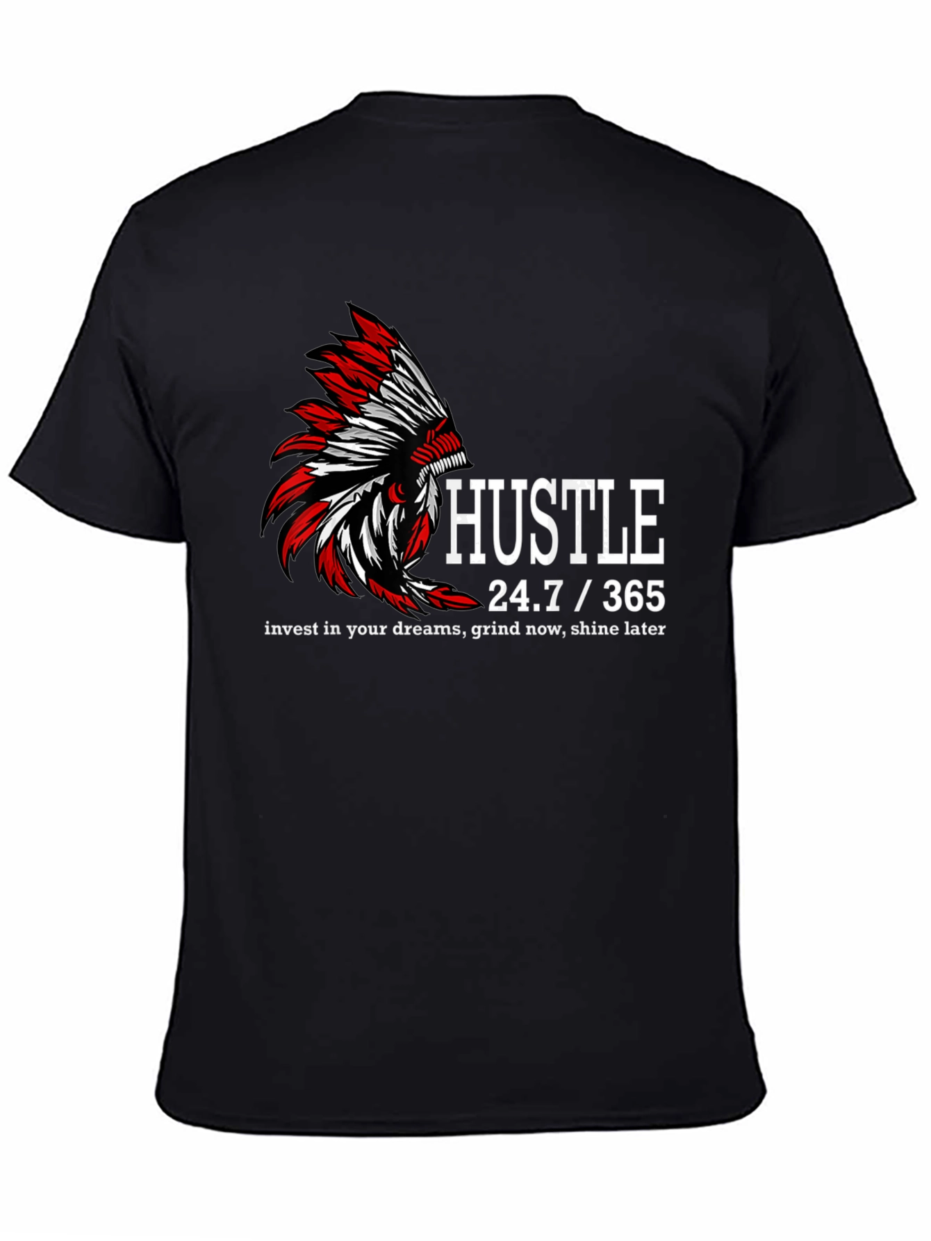 Hustle 24/7/365 Graphic Print Black T-Shirt