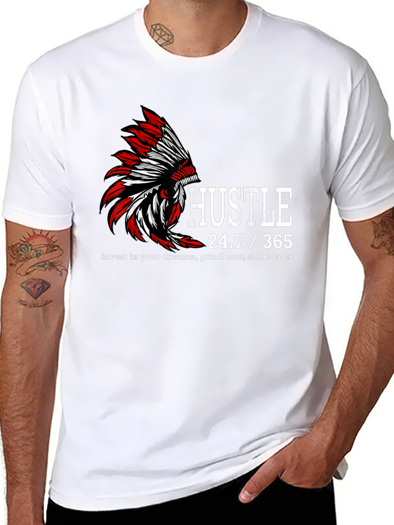 Hustle 24/7/365 Graphic Print Black T-Shirt
