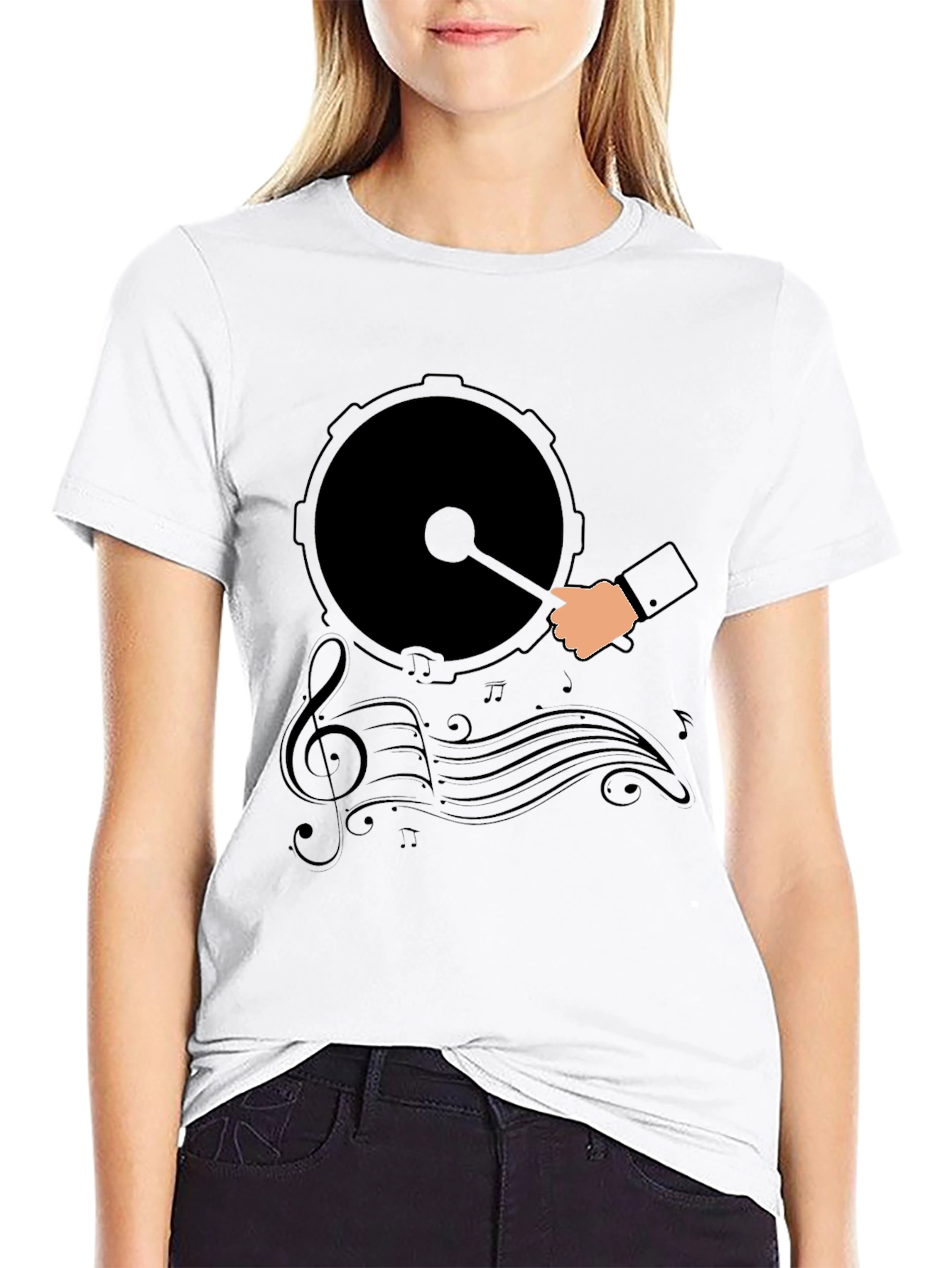 Drum and Music Graphic Tee - Black