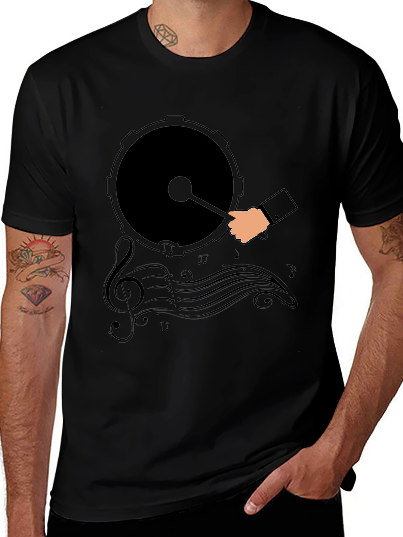 Drum and Music Graphic Tee - Black