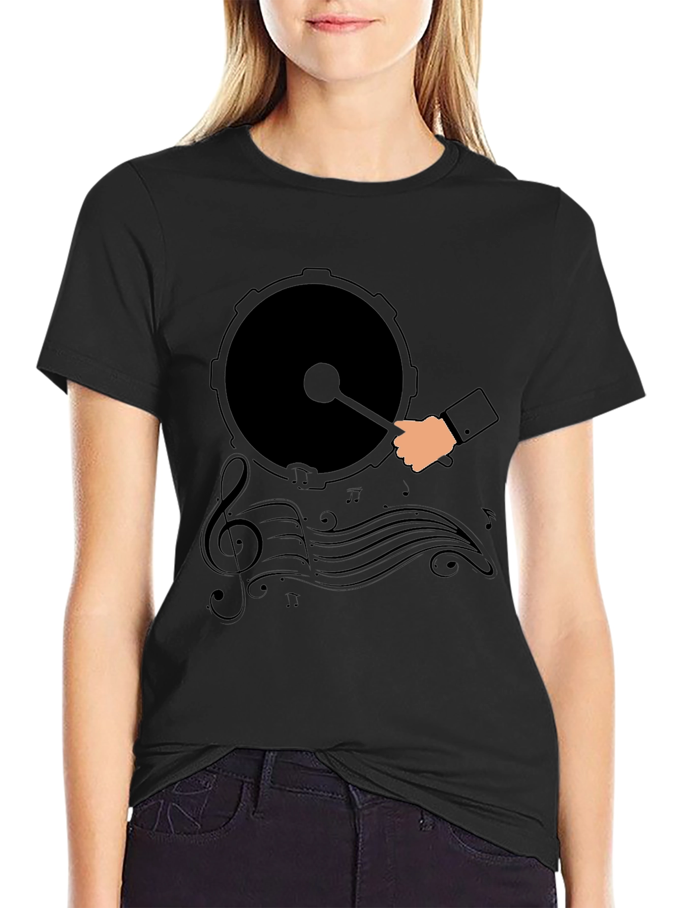 Drum and Music Graphic Tee - Black