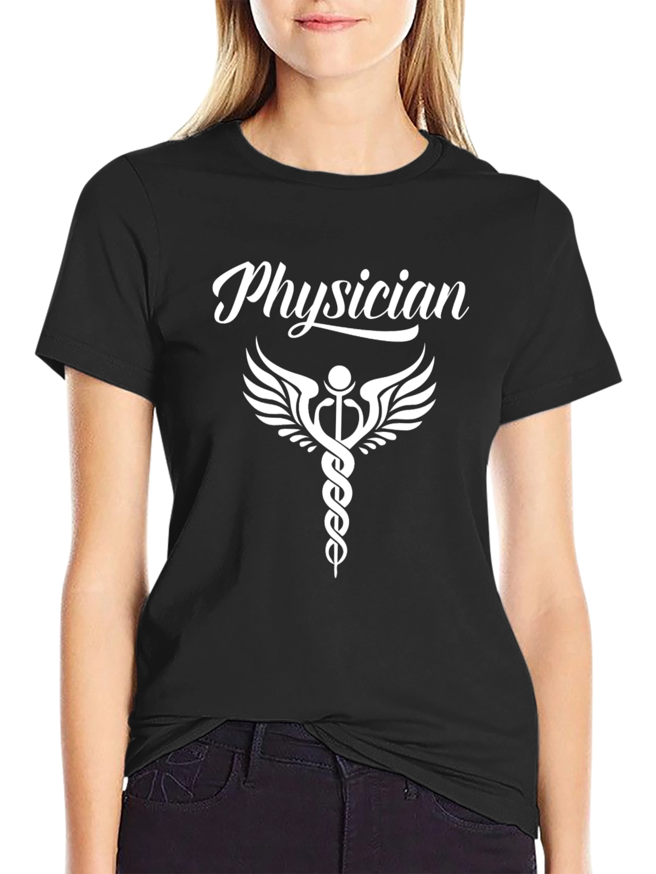 Physician Caduceus Black T-Shirt - Medical Professional Apparel