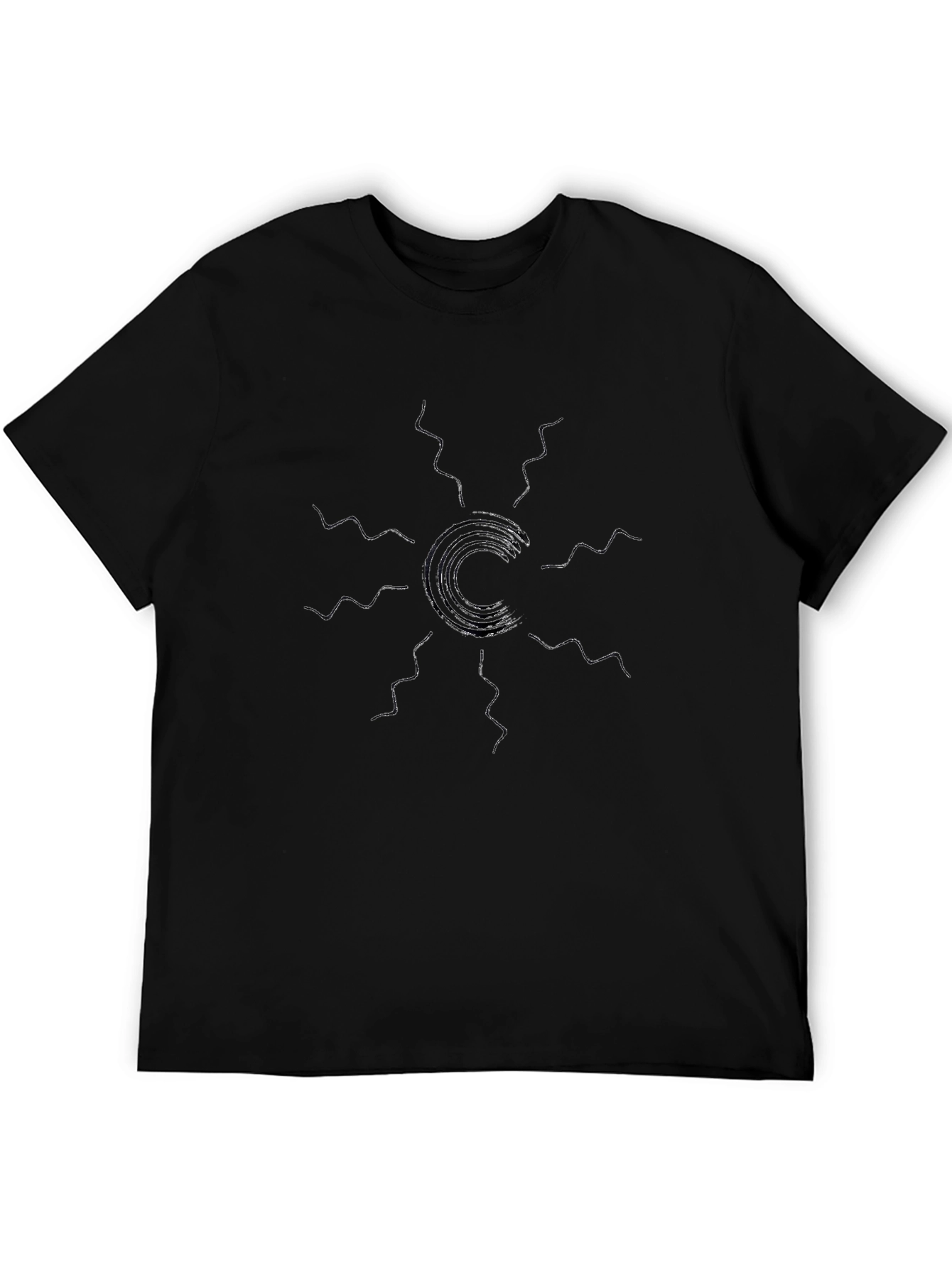 Modern Geometric Sun Graphic Tee - Black