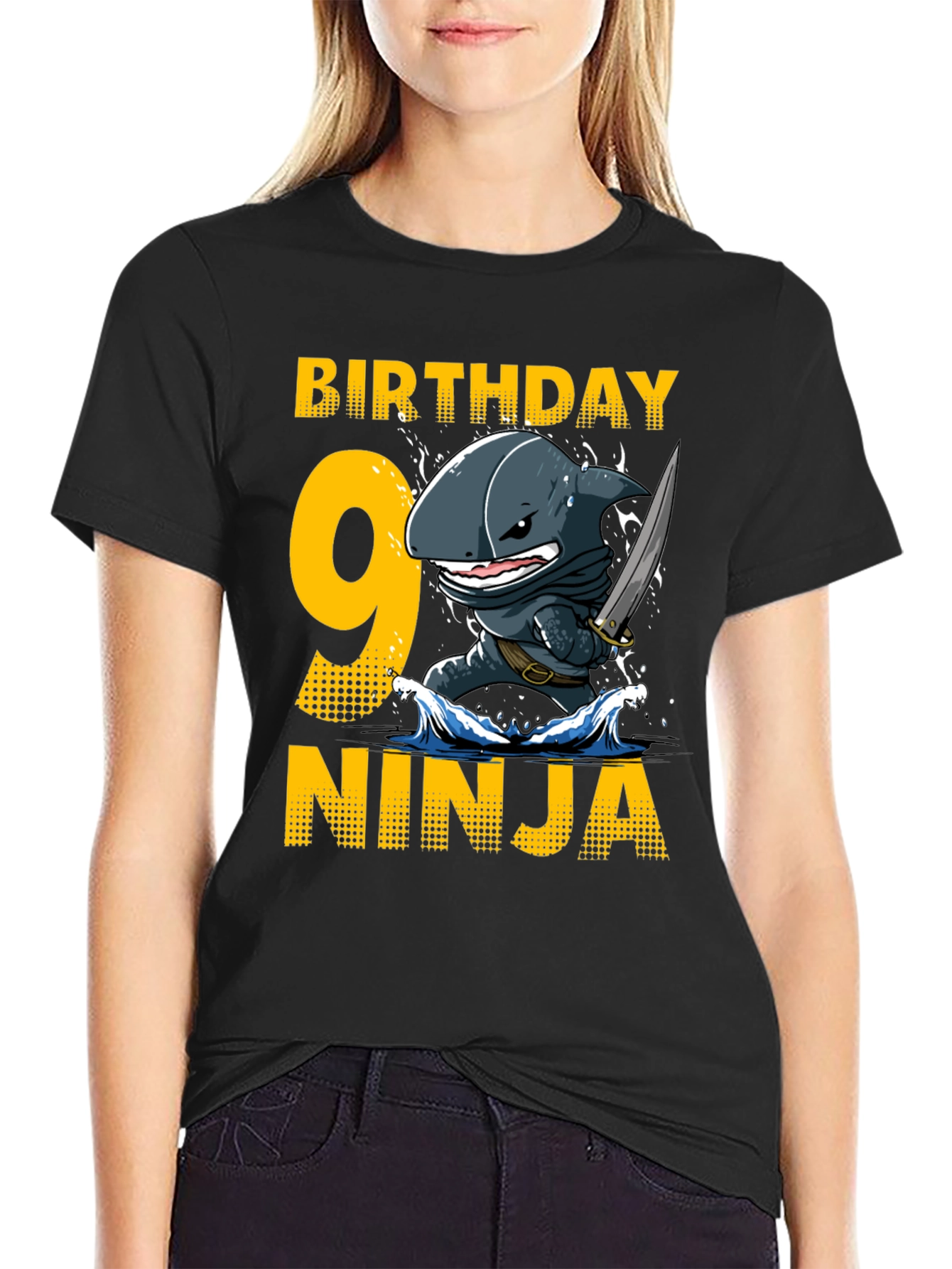 Birthday Shark Ninja T-Shirt - 9 Years Old