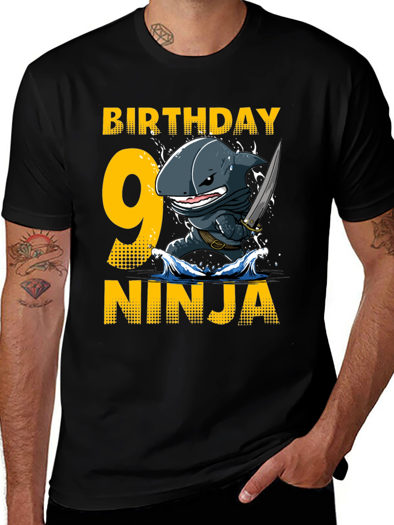 Birthday Shark Ninja T-Shirt - 9 Years Old