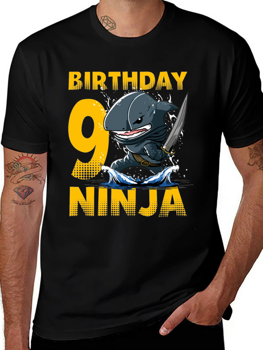 Birthday Shark Ninja T-Shirt - 9 Years Old