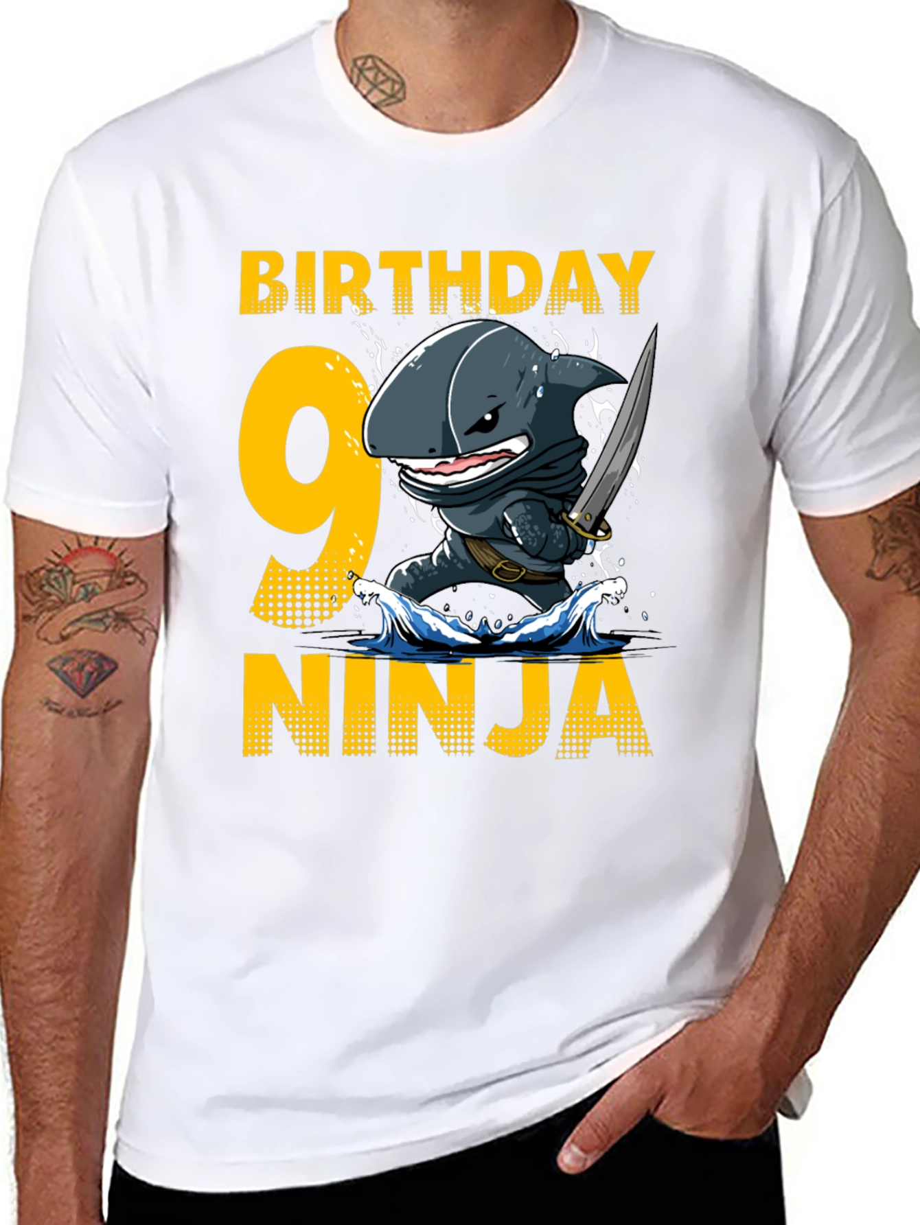 Birthday Shark Ninja T-Shirt - 9 Years Old