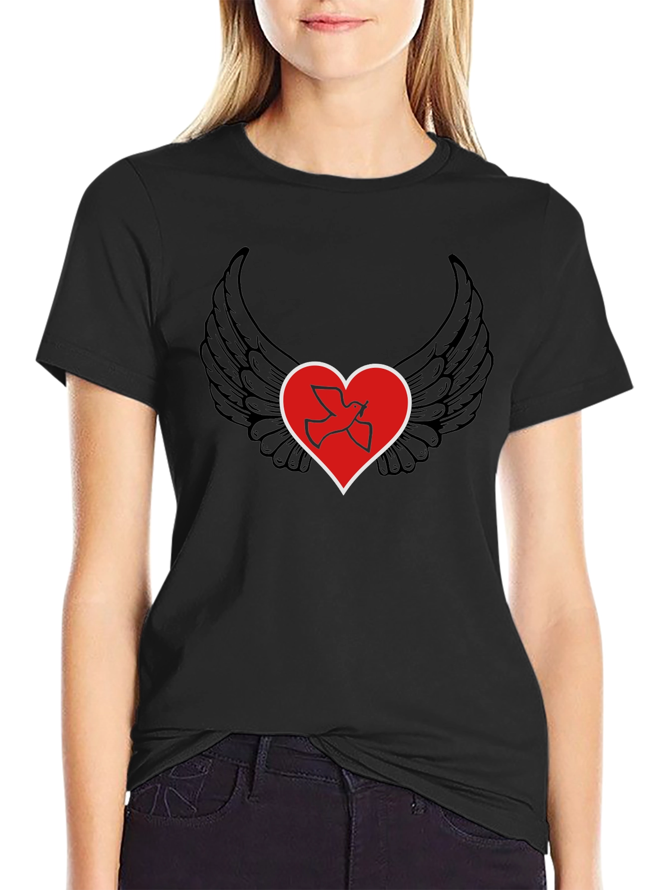Heart Wings Peace Dove Graphic T-Shirt