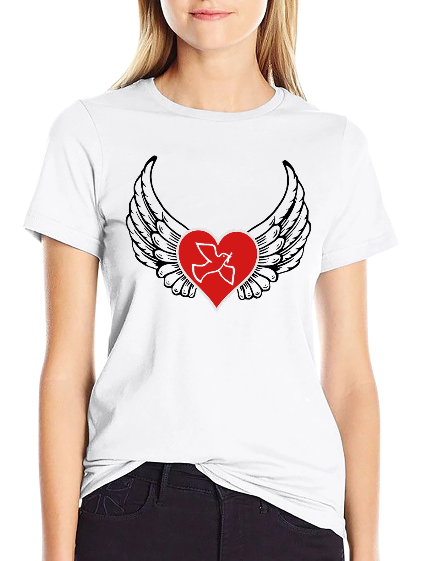 Heart Wings Peace Dove Graphic T-Shirt