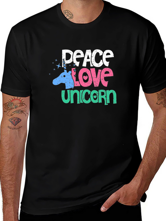 Peace Love Unicorn Graphic Tee - Black Cotton T-Shirt