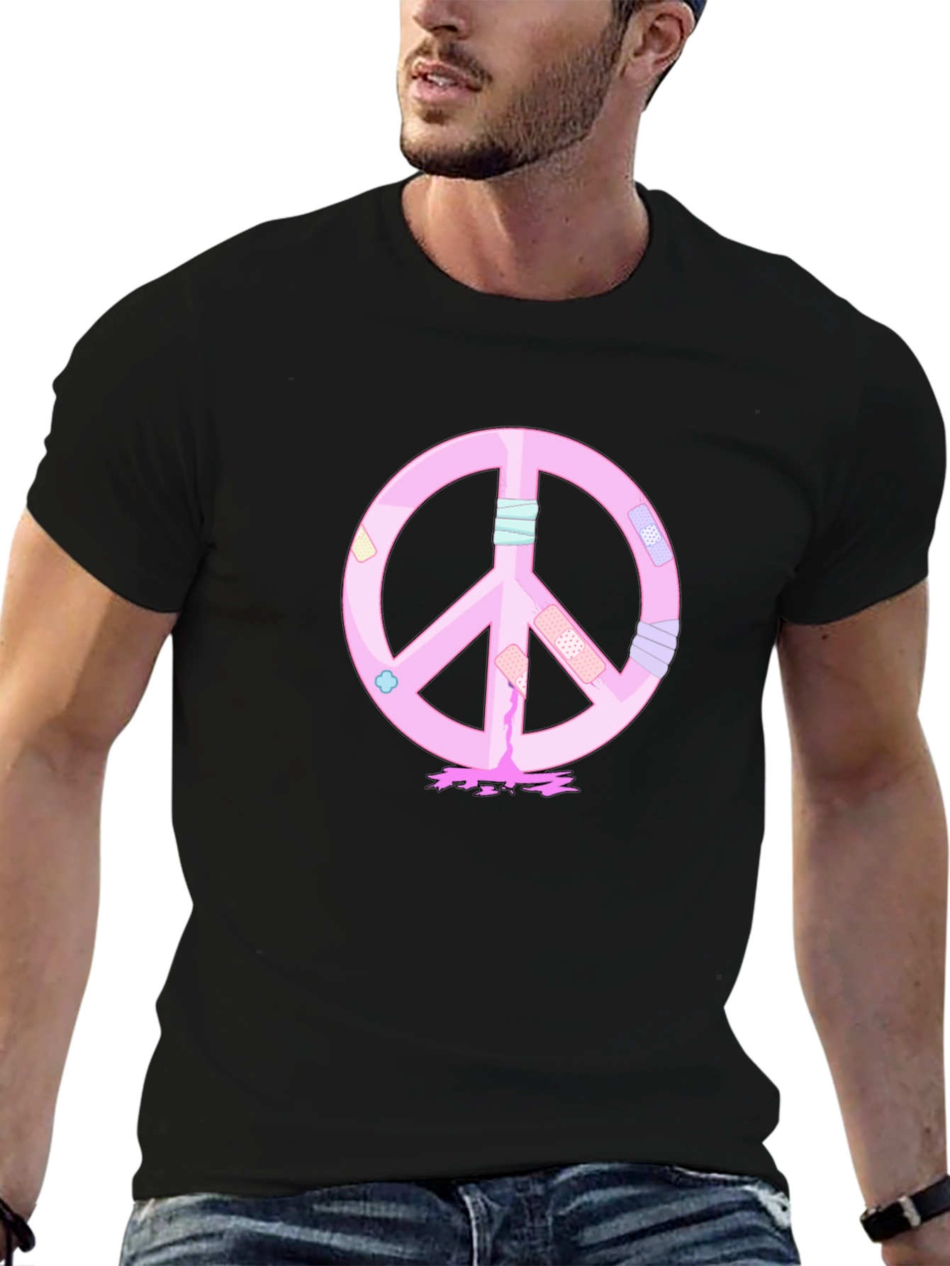 Peace Sign T-Shirt - Pink Bandage Design