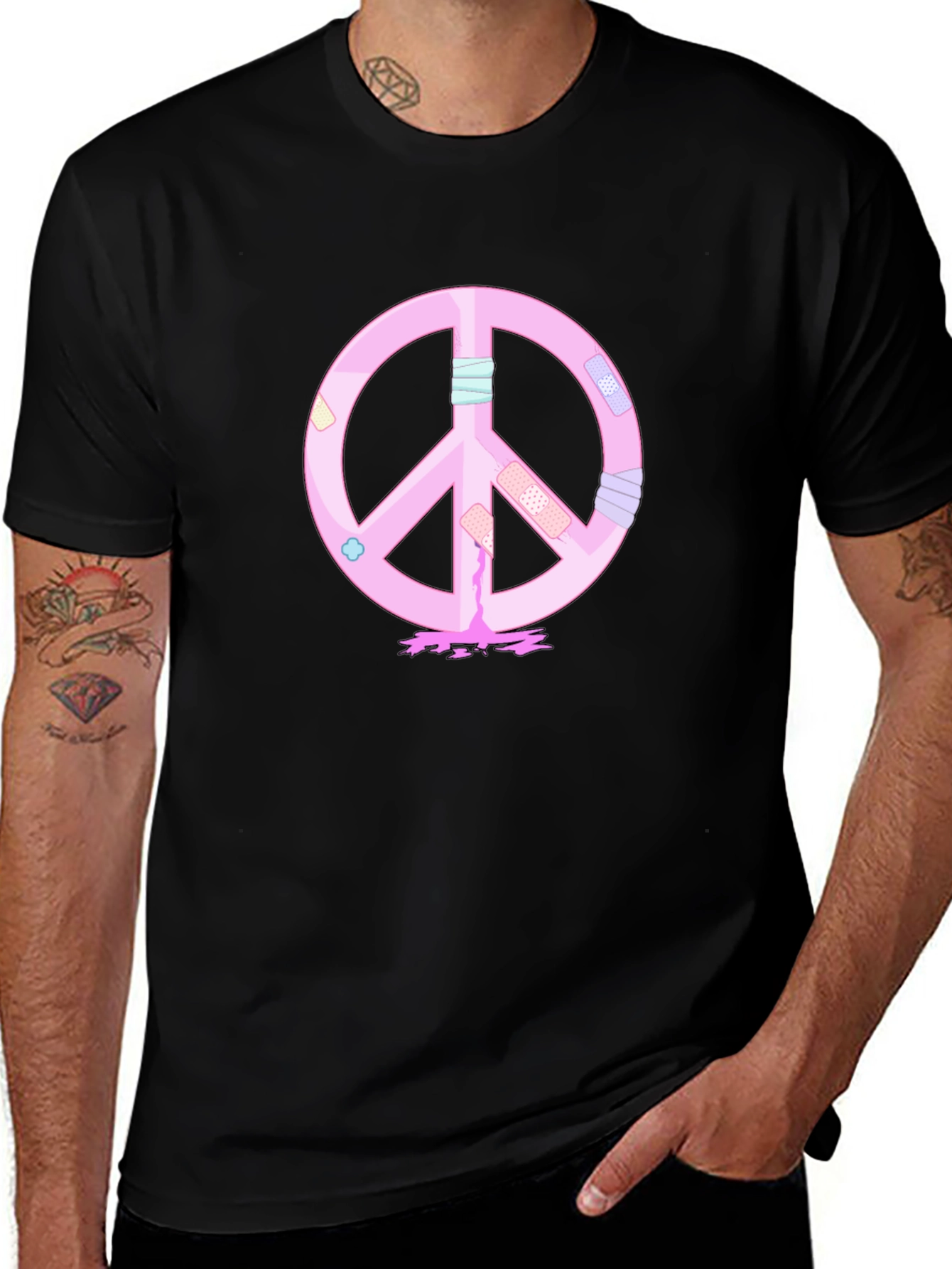 Peace Sign T-Shirt - Pink Bandage Design