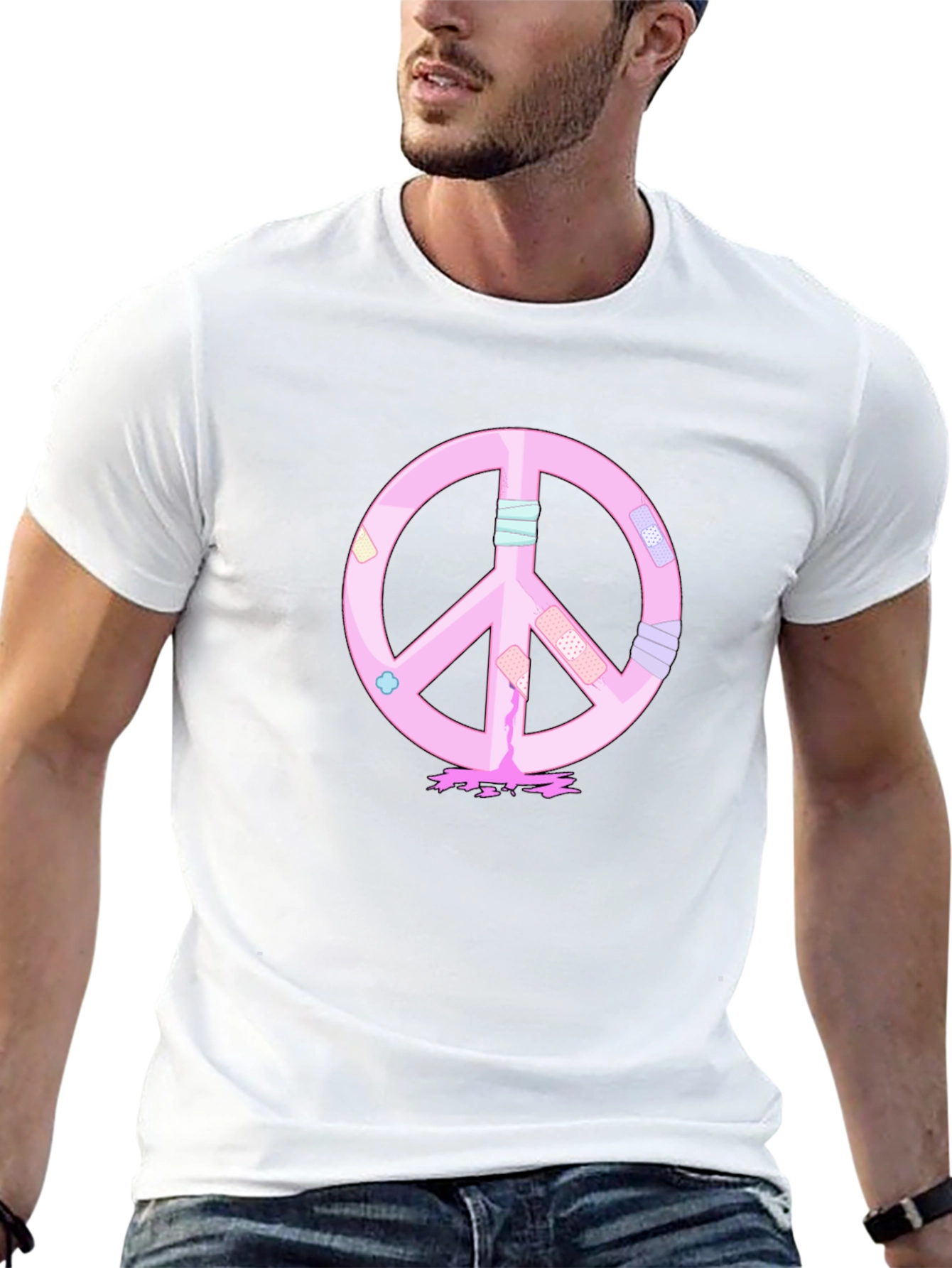 Peace Sign T-Shirt - Pink Bandage Design