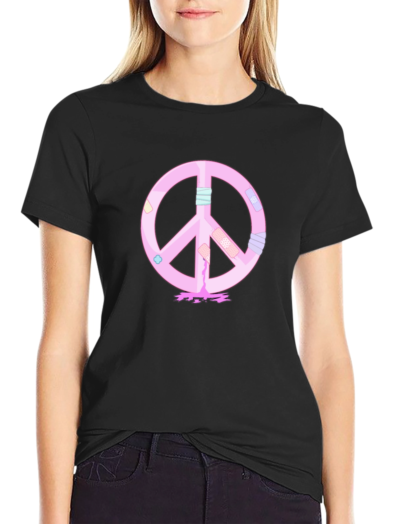 Peace Sign T-Shirt - Pink Bandage Design