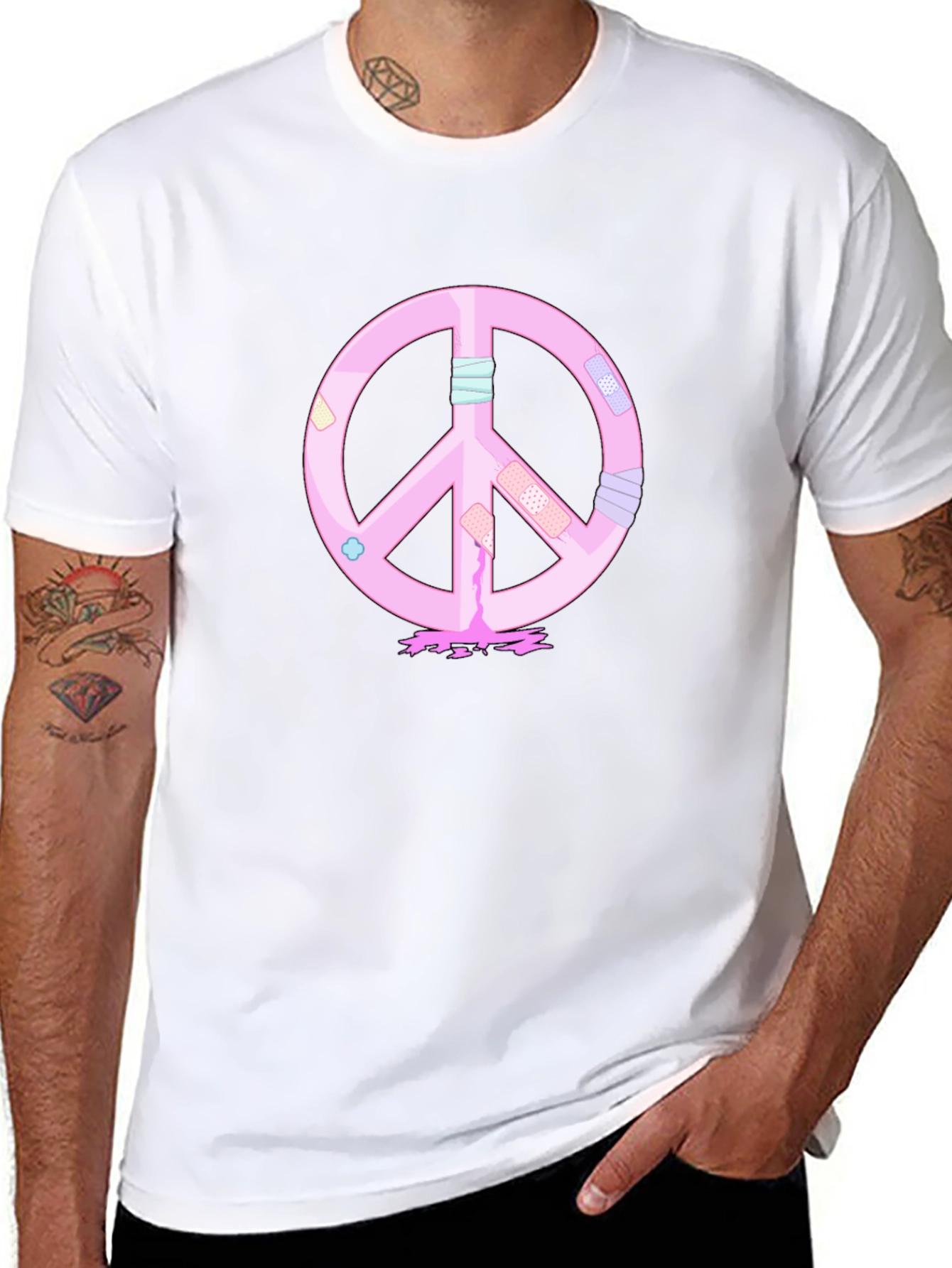 Peace Sign T-Shirt - Pink Bandage Design