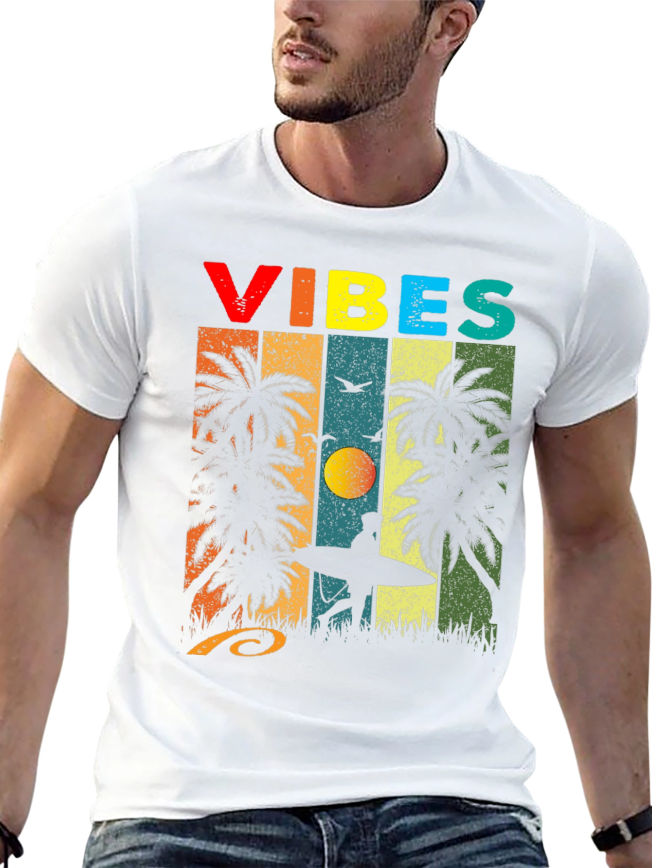 Retro Vibes Palm Tree Surf T-Shirt