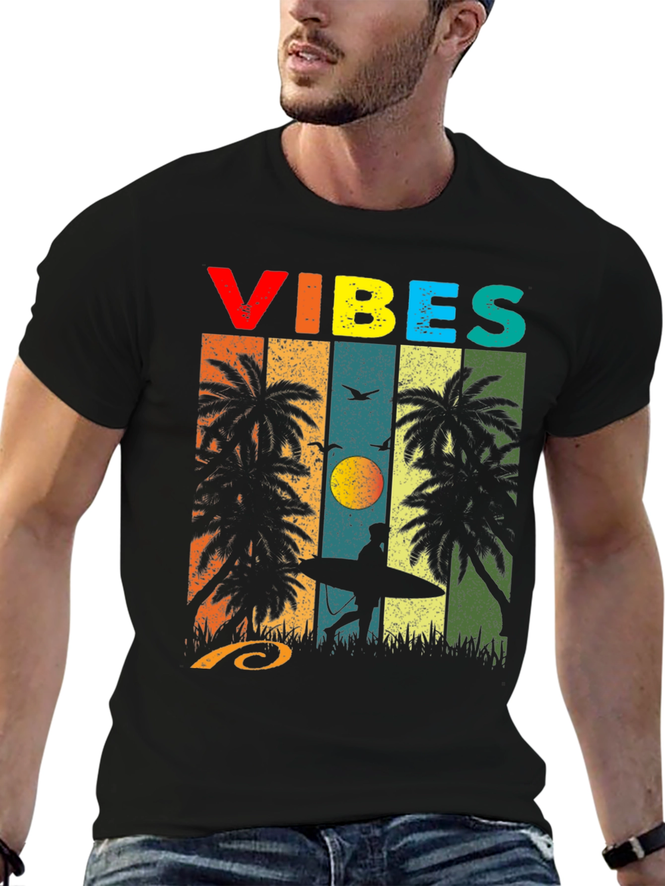 Retro Vibes Palm Tree Surf T-Shirt