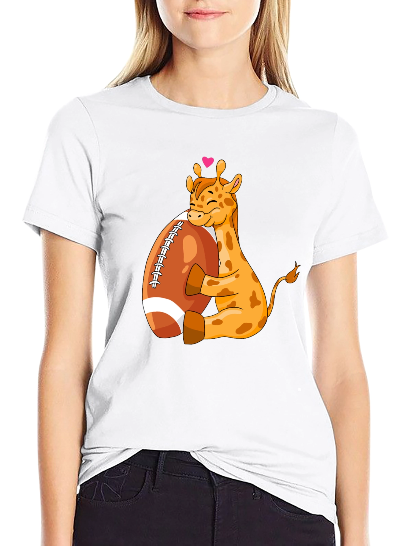 Giraffe Hugging Football T-Shirt