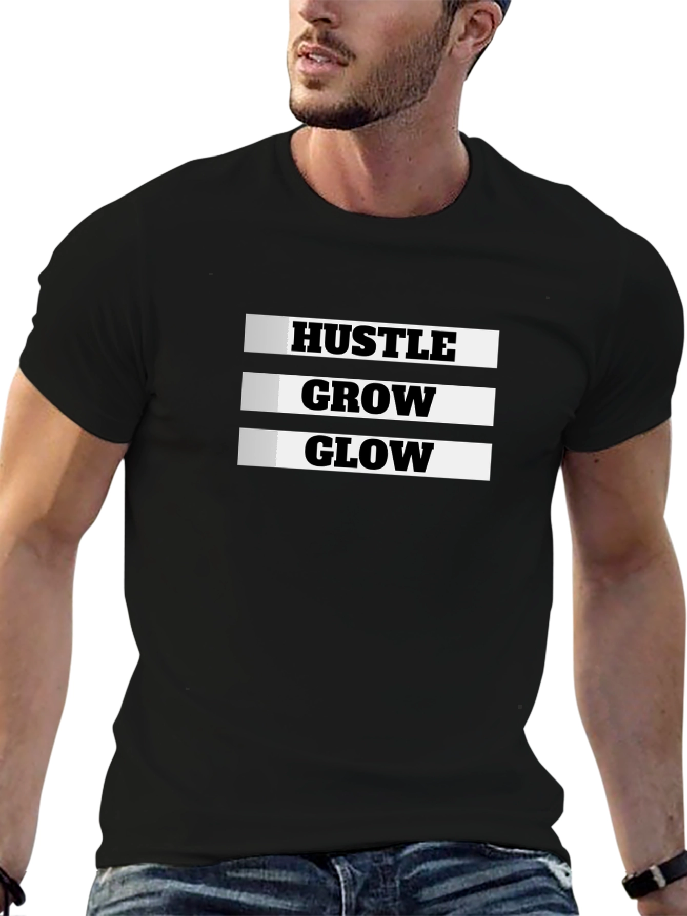 Hustle Grow Glow Black Graphic Tee