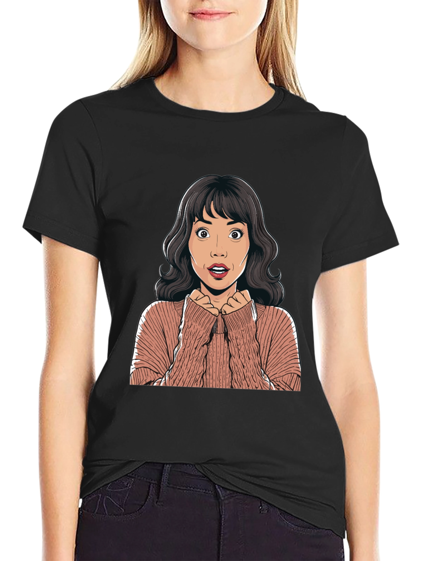 Surprised Cartoon Woman Graphic Tee