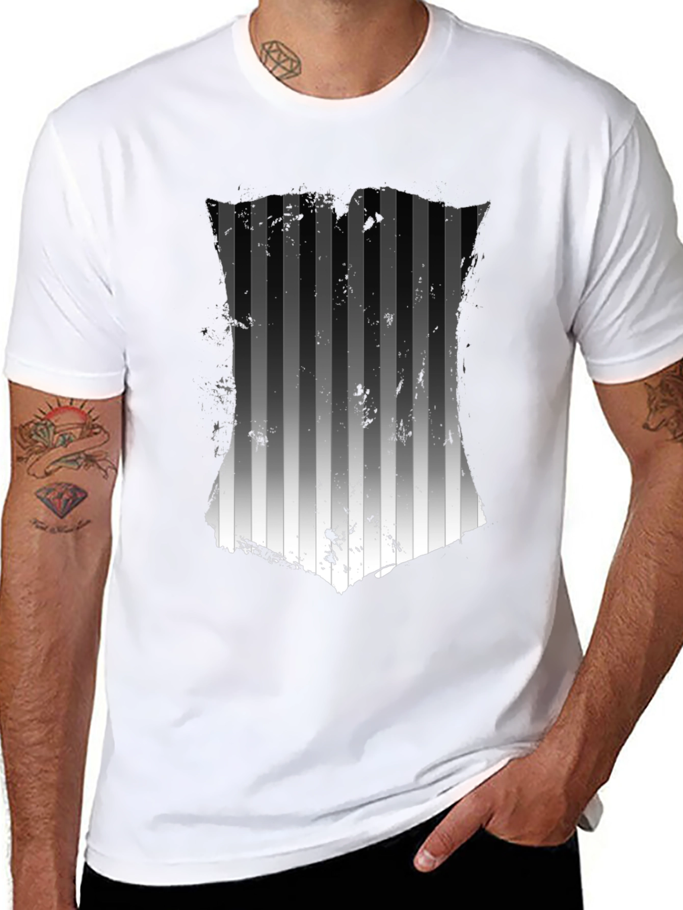 Striped Graphic Tee - Mens Black T-Shirt