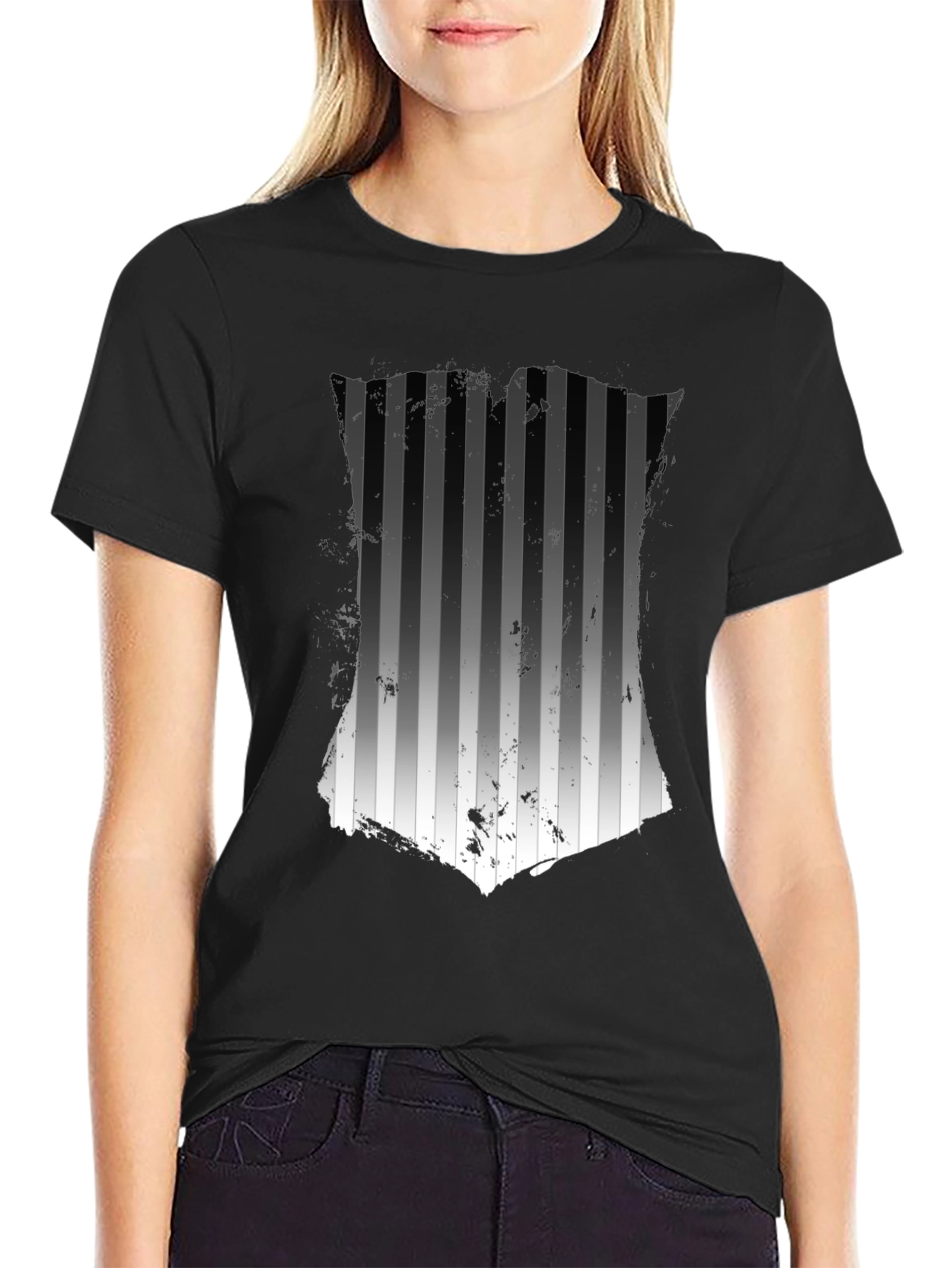 Striped Graphic Tee - Mens Black T-Shirt