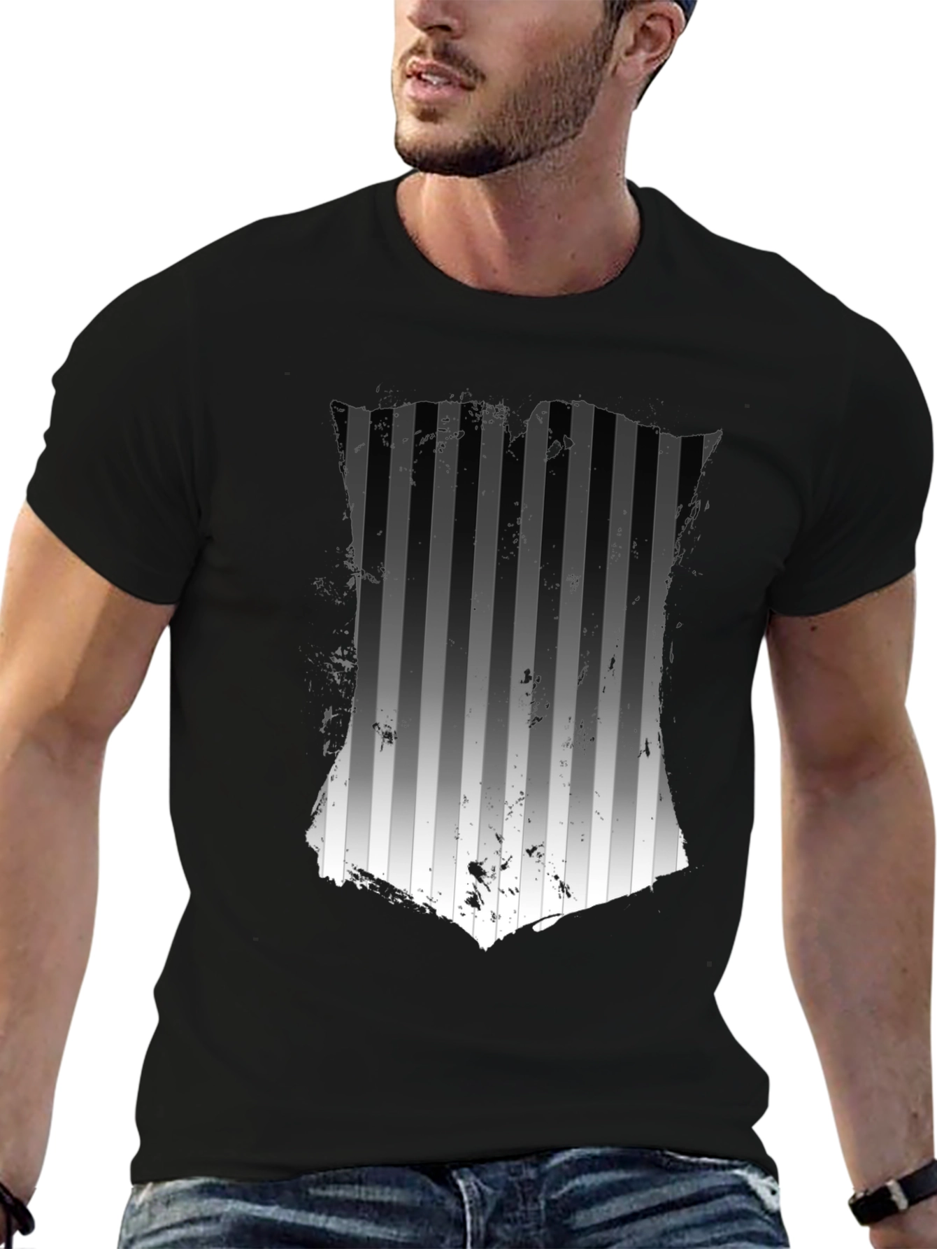 Striped Graphic Tee - Mens Black T-Shirt