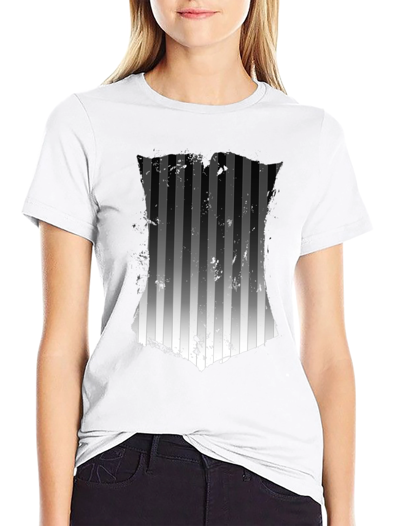 Striped Graphic Tee - Mens Black T-Shirt