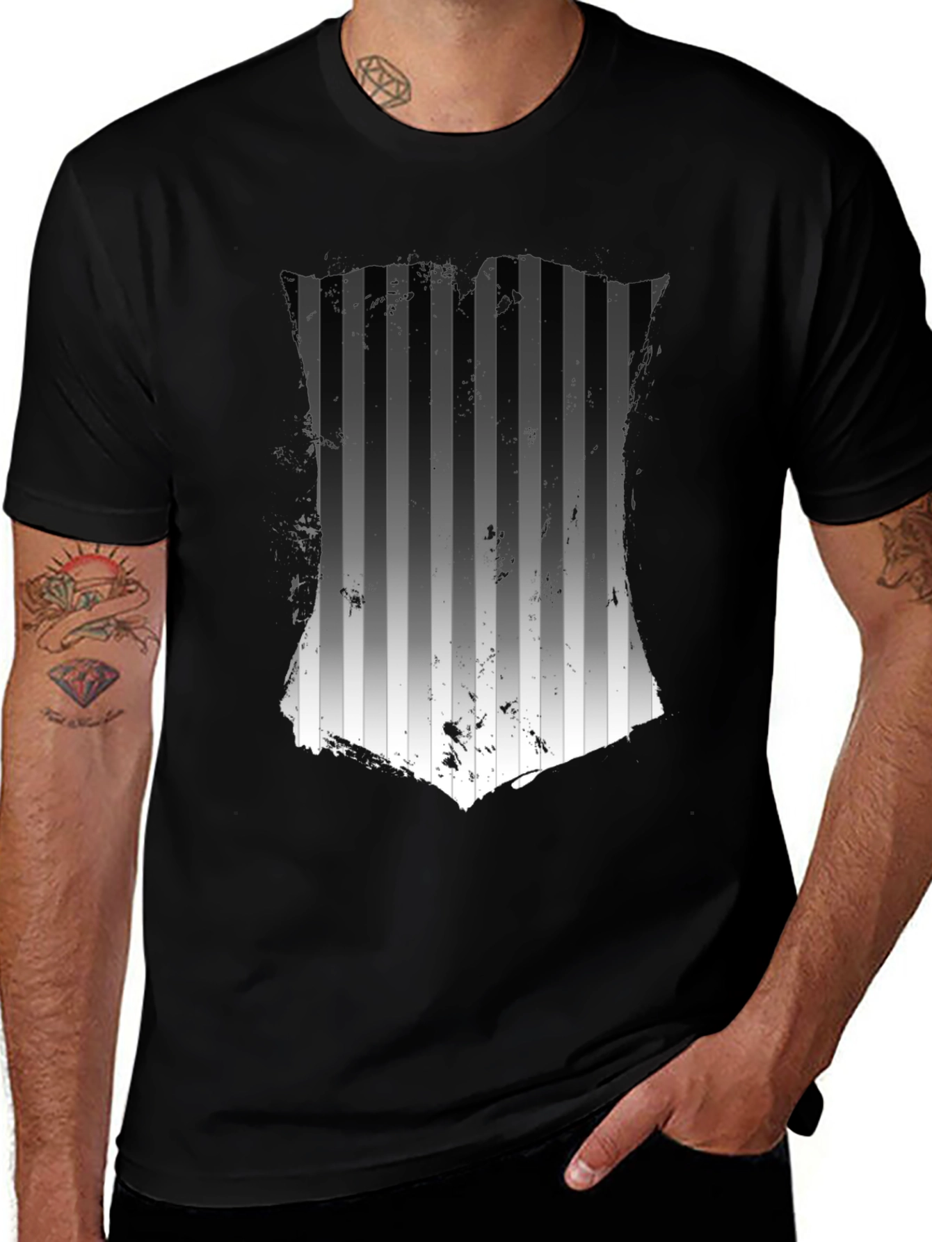 Striped Graphic Tee - Mens Black T-Shirt