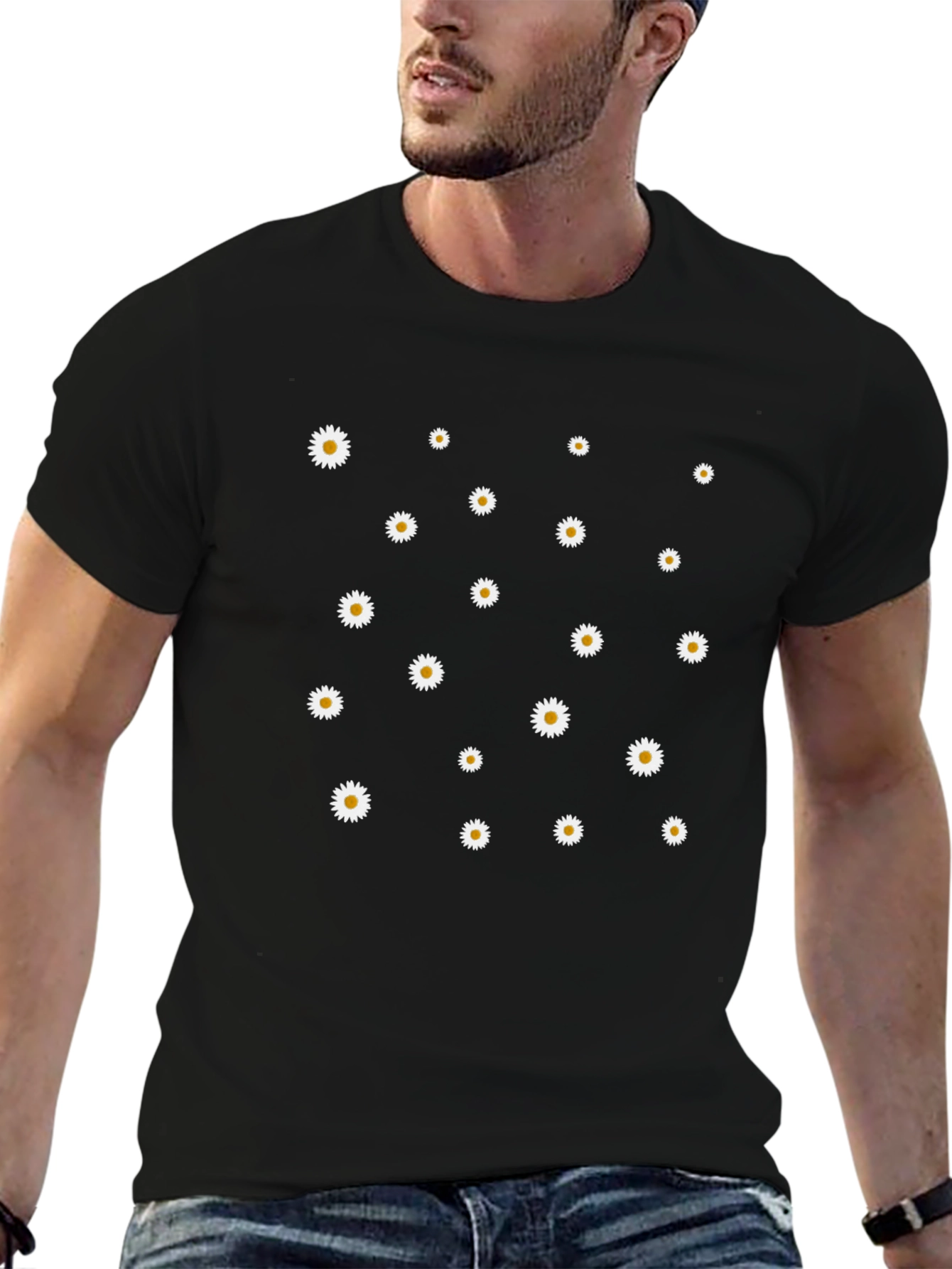 Daisy Print Black T-Shirt