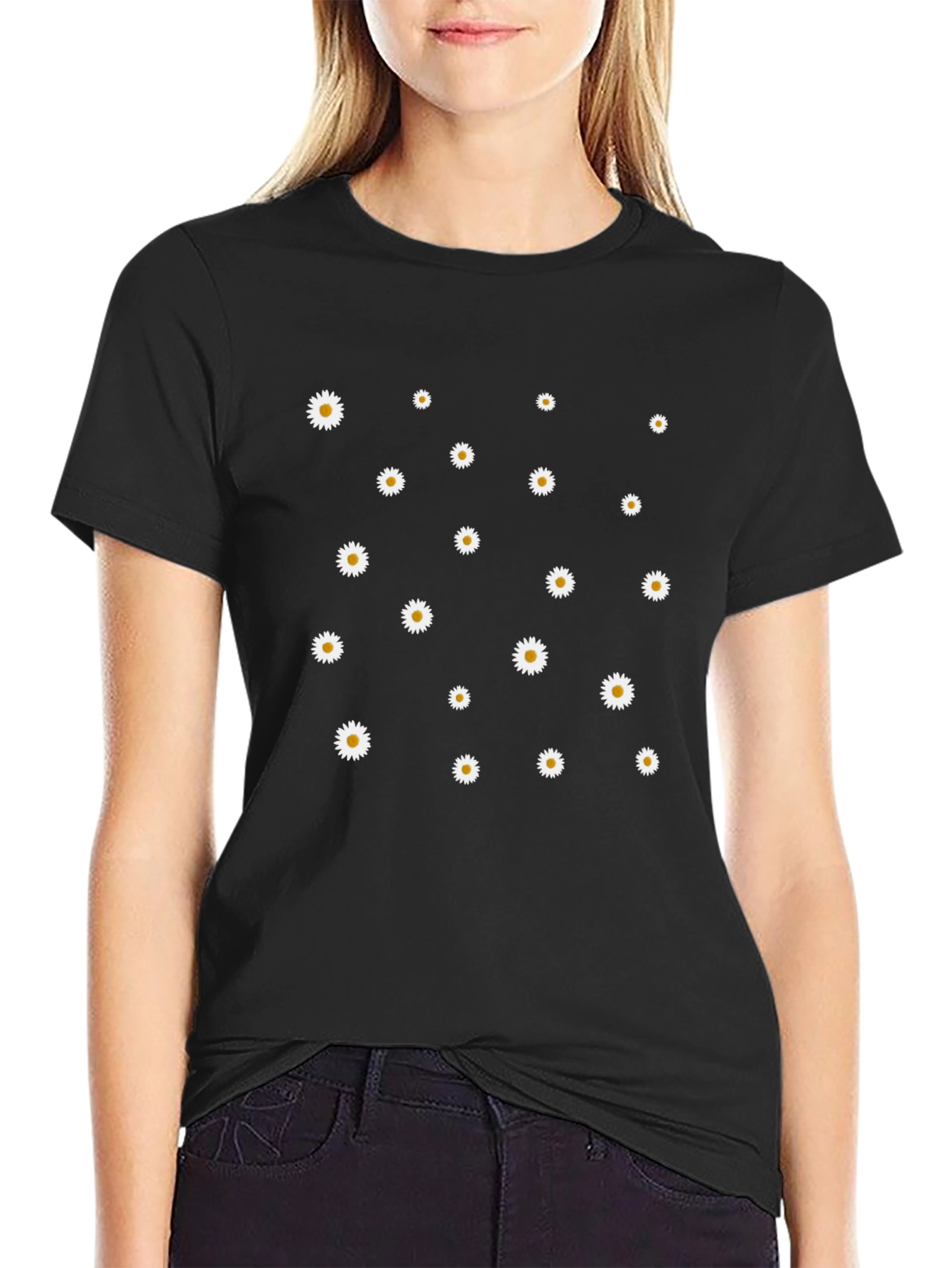 Daisy Print Black T-Shirt