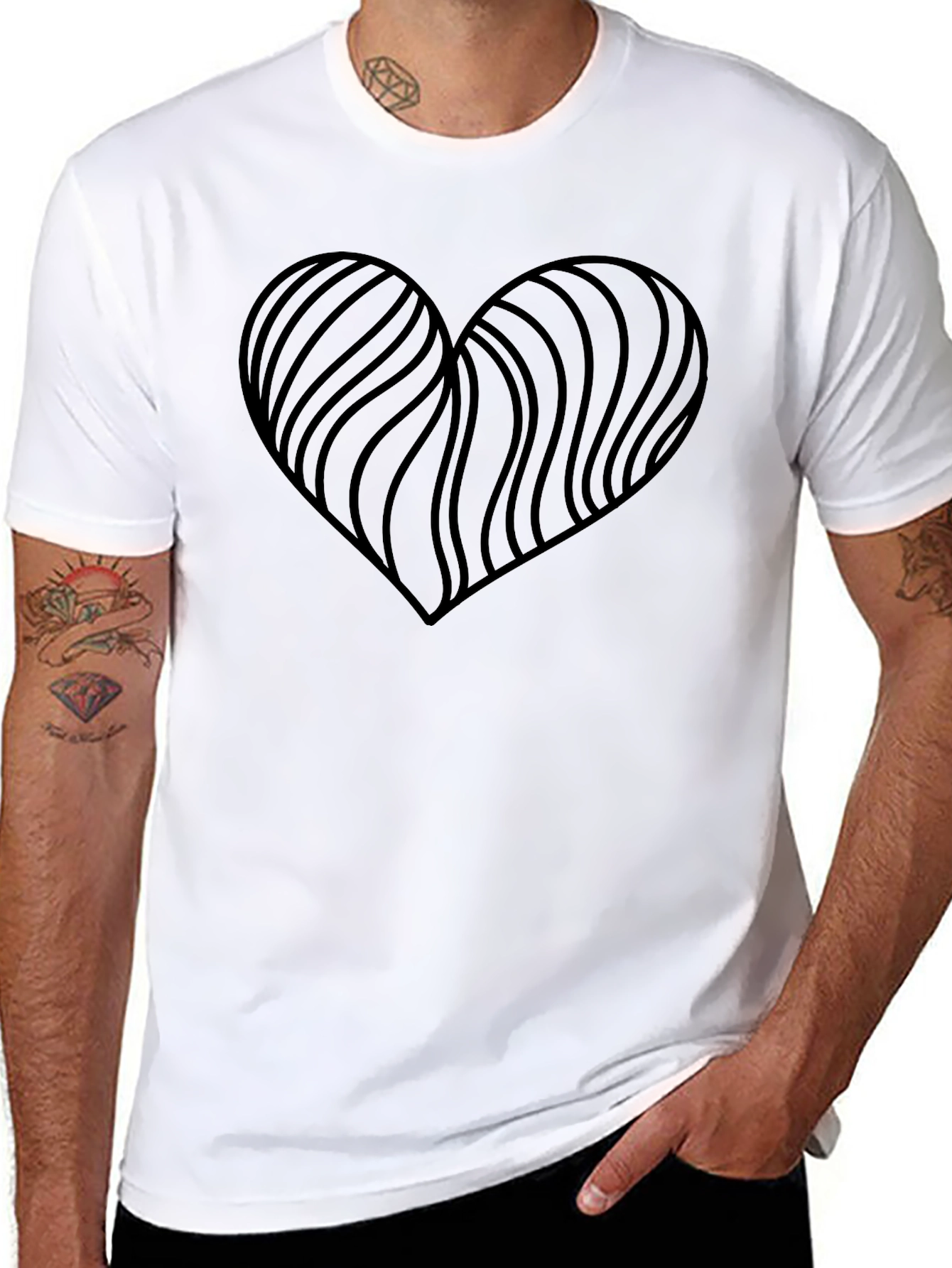 Heart Wave Graphic Tee - Stylish Mens Black T-Shirt