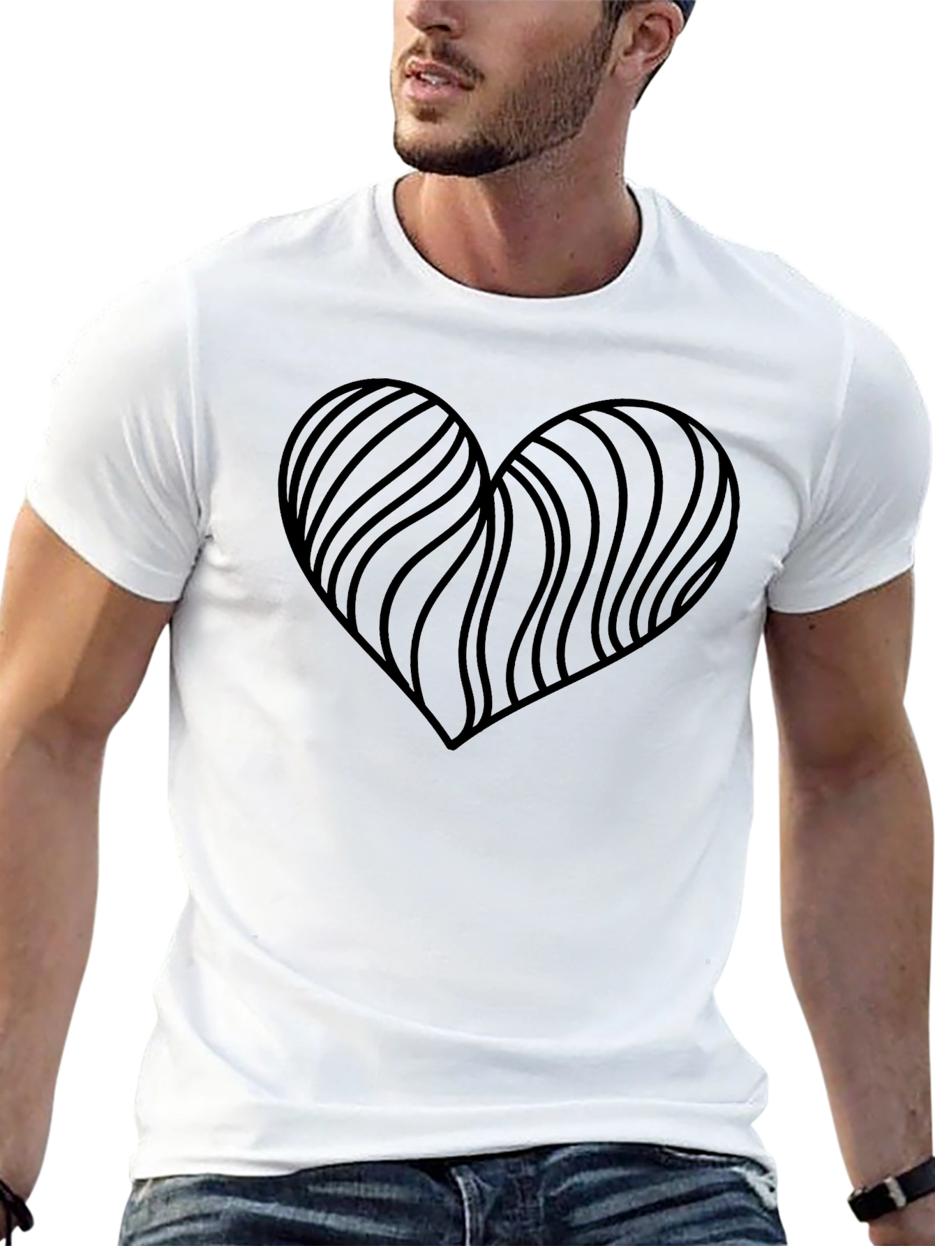 Heart Wave Graphic Tee - Stylish Mens Black T-Shirt