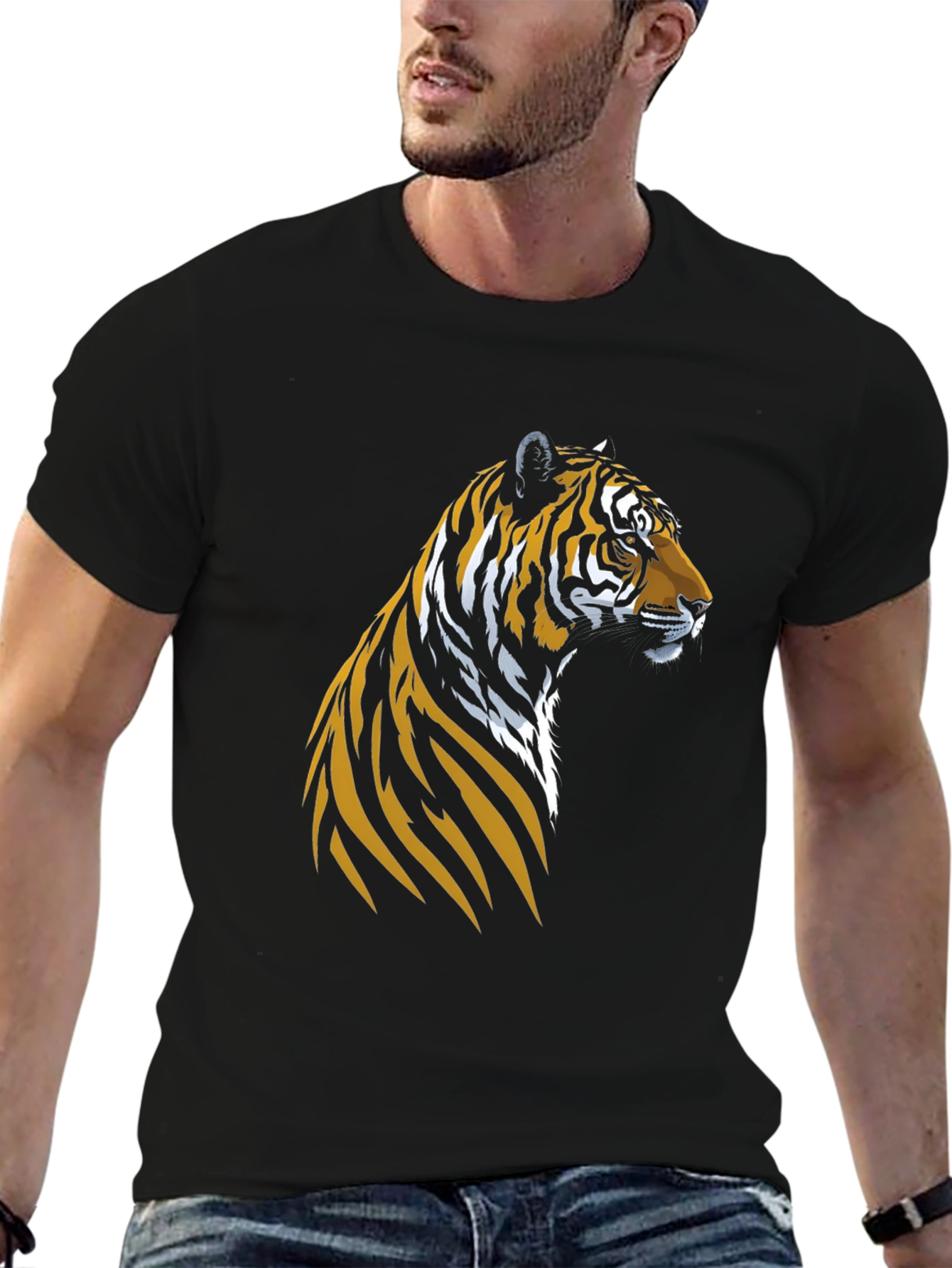Cool Tiger Graphic Tee - Black Cotton T-Shirt