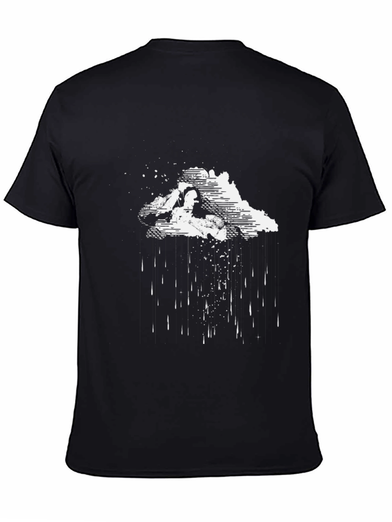 Artistic Rain Cloud Graphic Tee - Black Cotton