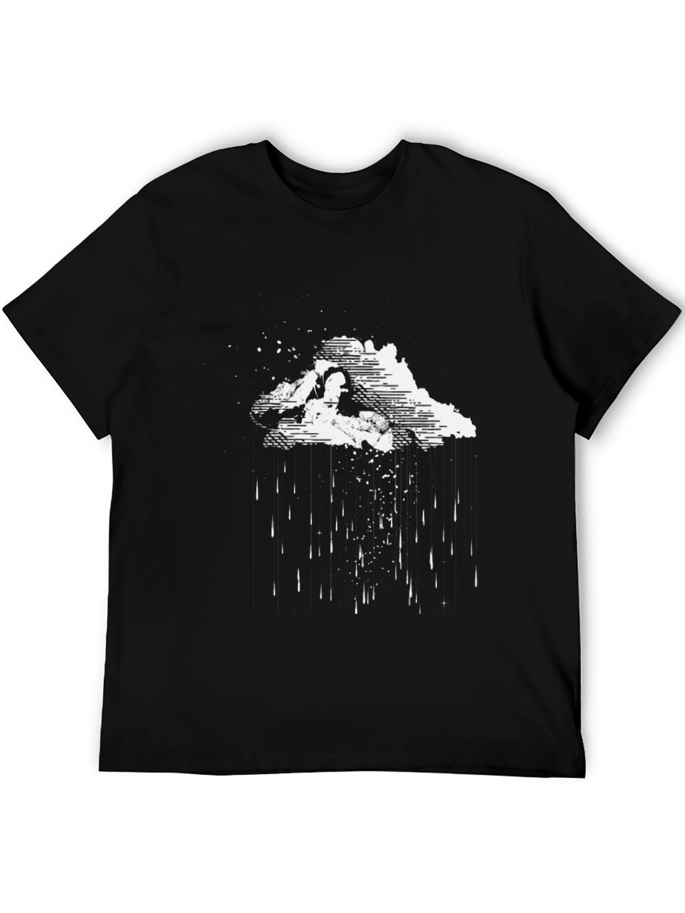 Artistic Rain Cloud Graphic Tee - Black Cotton