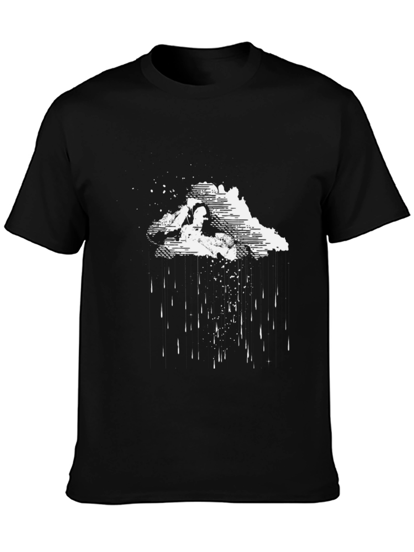 Artistic Rain Cloud Graphic Tee - Black Cotton