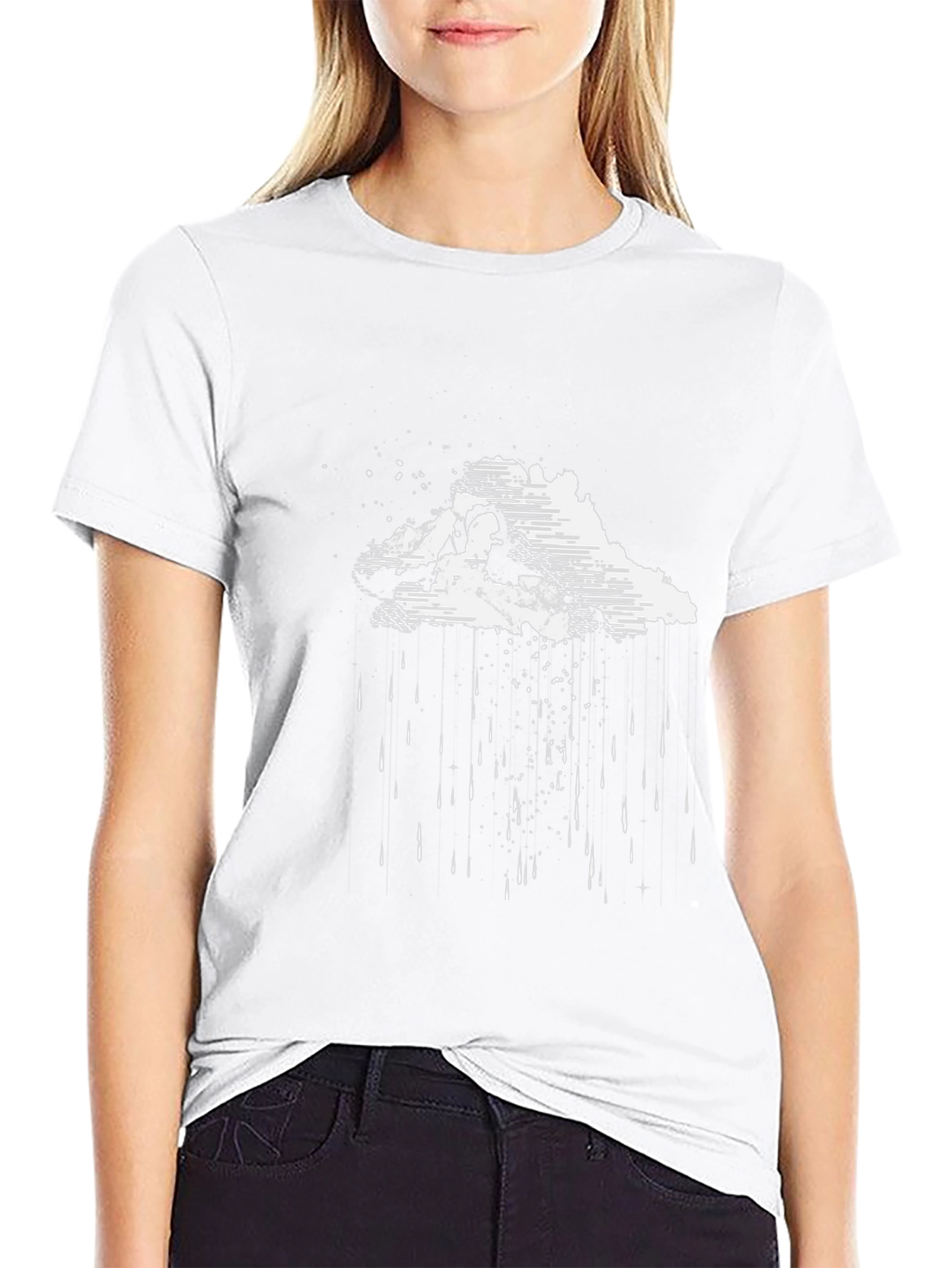 Artistic Rain Cloud Graphic Tee - Black Cotton