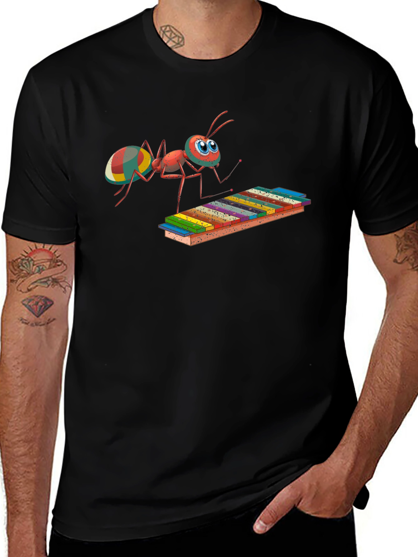 Musical Ant Graphic Tee - Quirky Cotton T-Shirt
