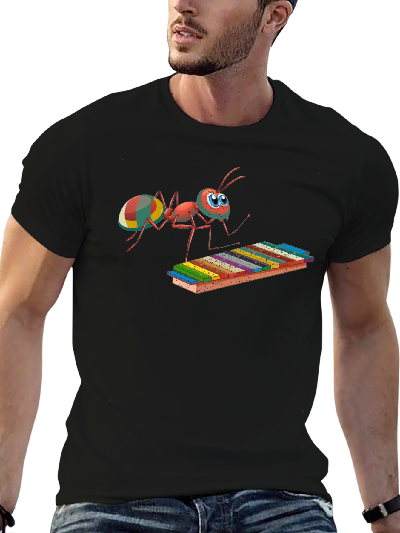 Musical Ant Graphic Tee - Quirky Cotton T-Shirt
