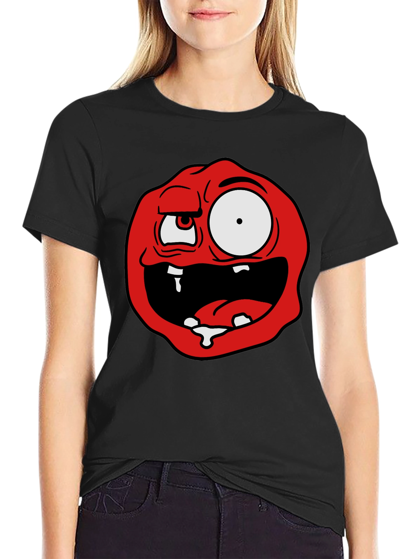 Cartoon Monster Graphic Tee - Black Cotton Blend