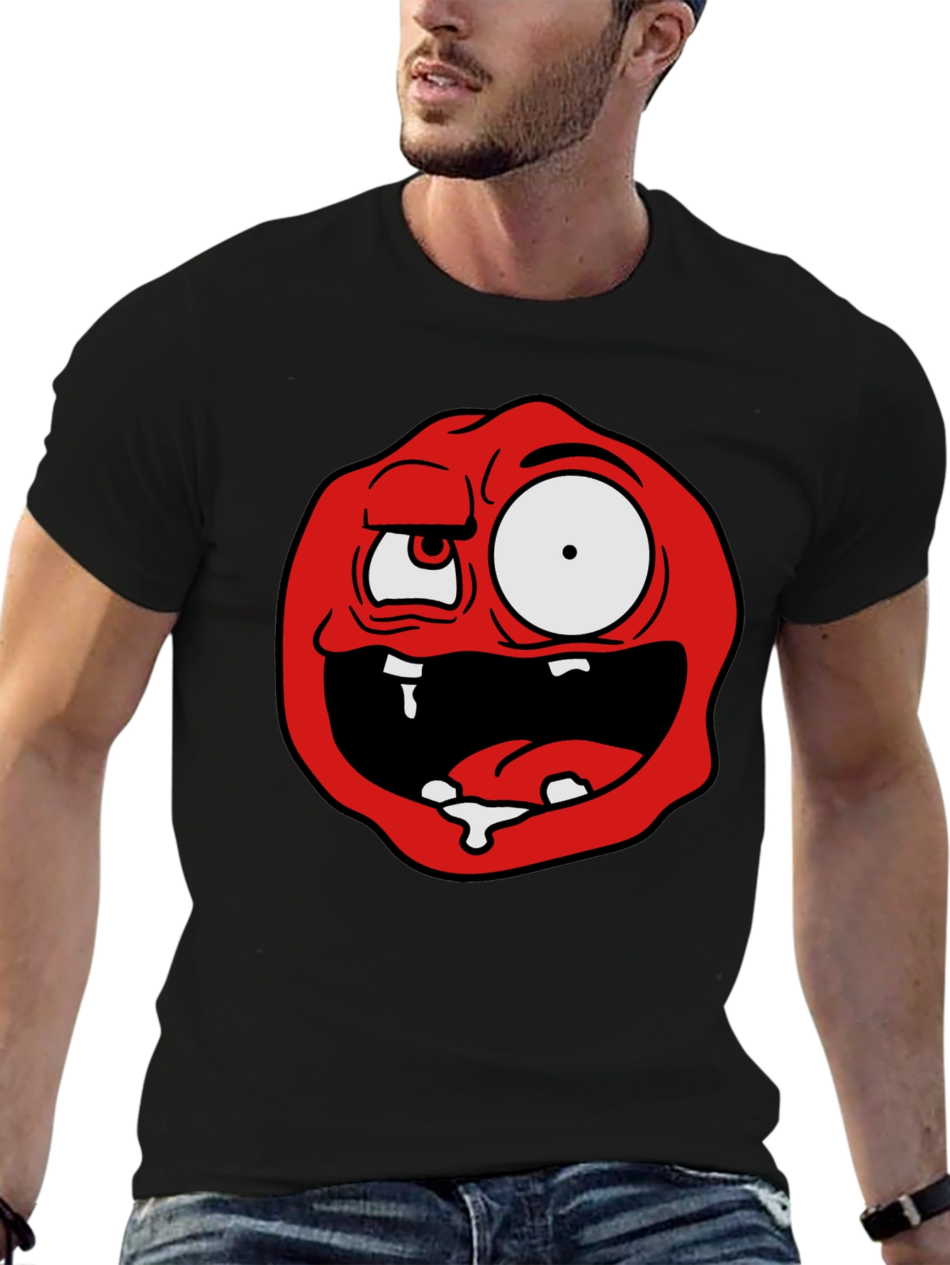 Cartoon Monster Graphic Tee - Black Cotton Blend