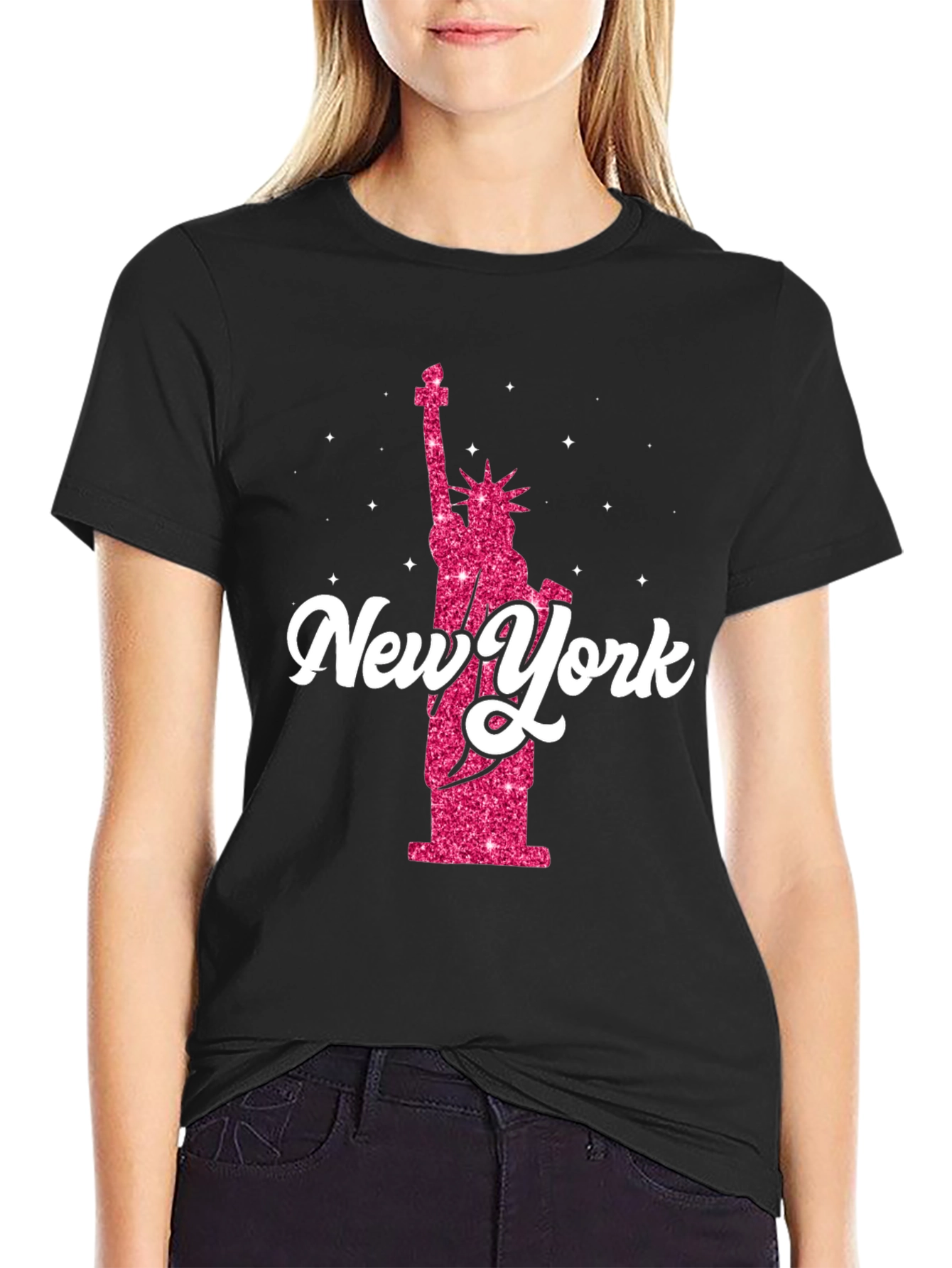 New York Statue of Liberty Glitter T-Shirt