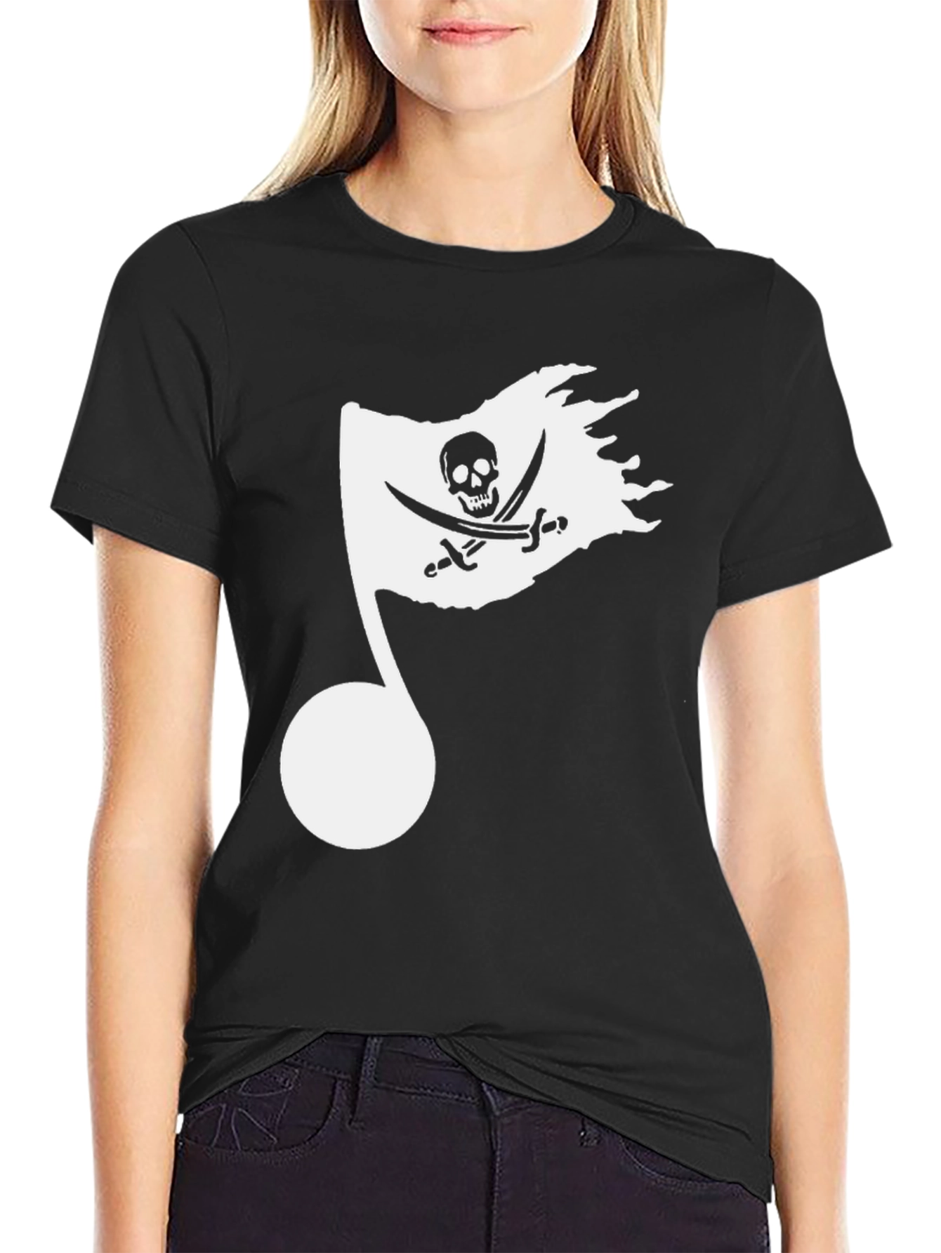 Musical Pirate Note Mens Black T-Shirt