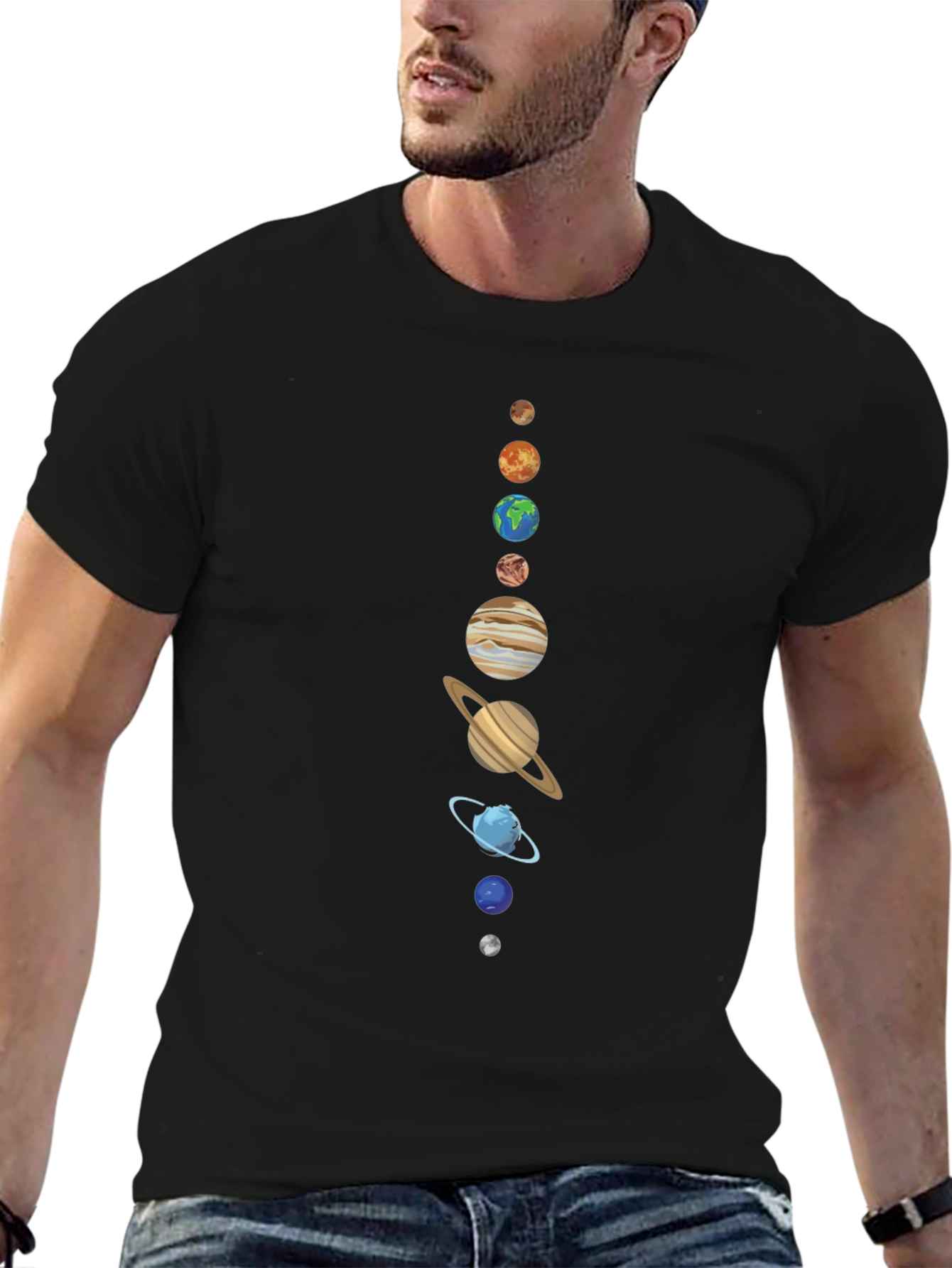 Planets Graphic Black T-Shirt - Astronomy Style