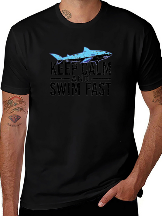 Keep Calm Swim Fast Shark Graphic T-Shirt
