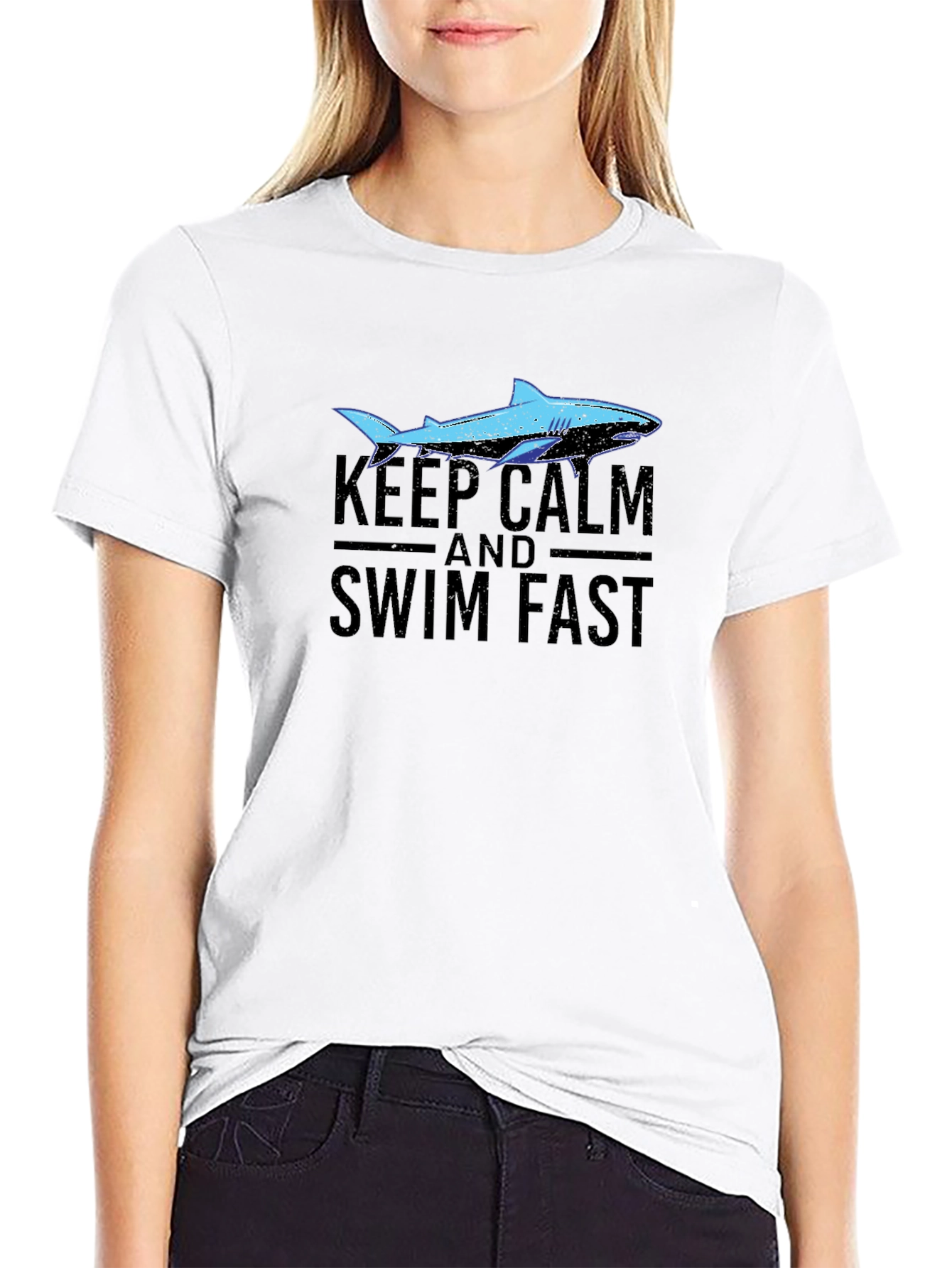 Keep Calm Swim Fast Shark Graphic T-Shirt