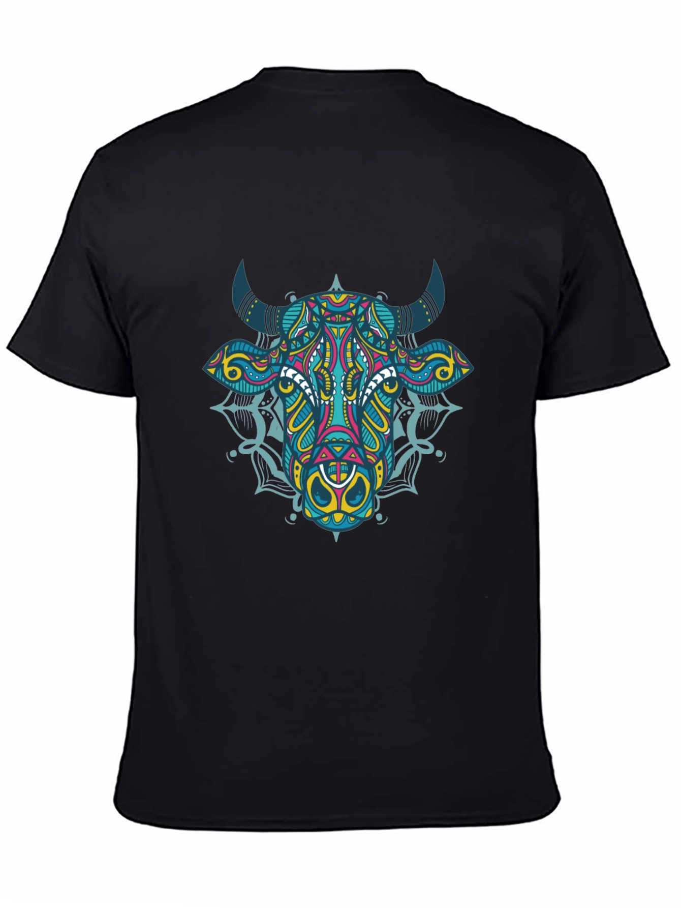 Geometric Bull Graphic Tee - Black Cotton T-Shirt