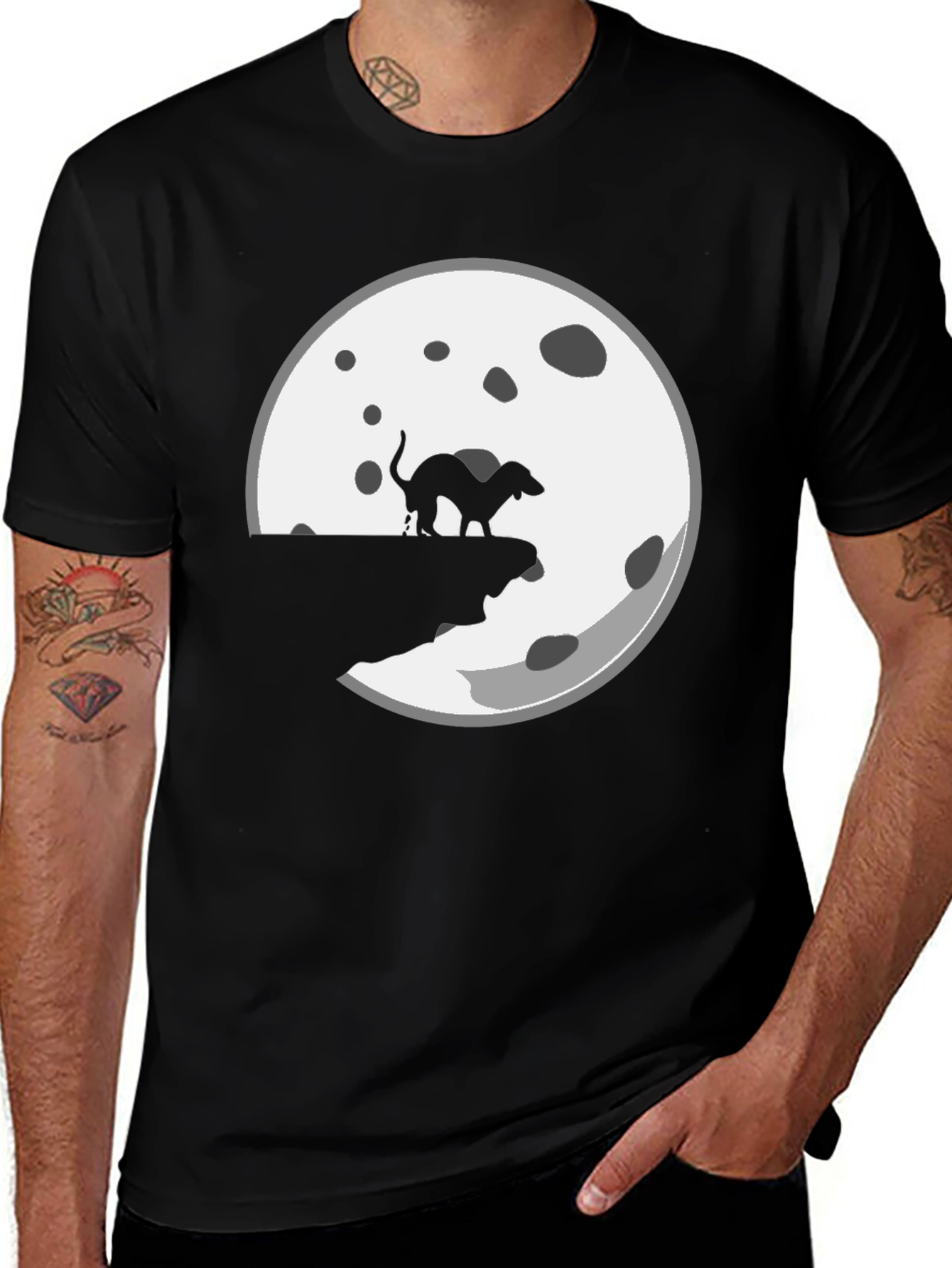 Funny Dog Mooning Mens Black T-Shirt